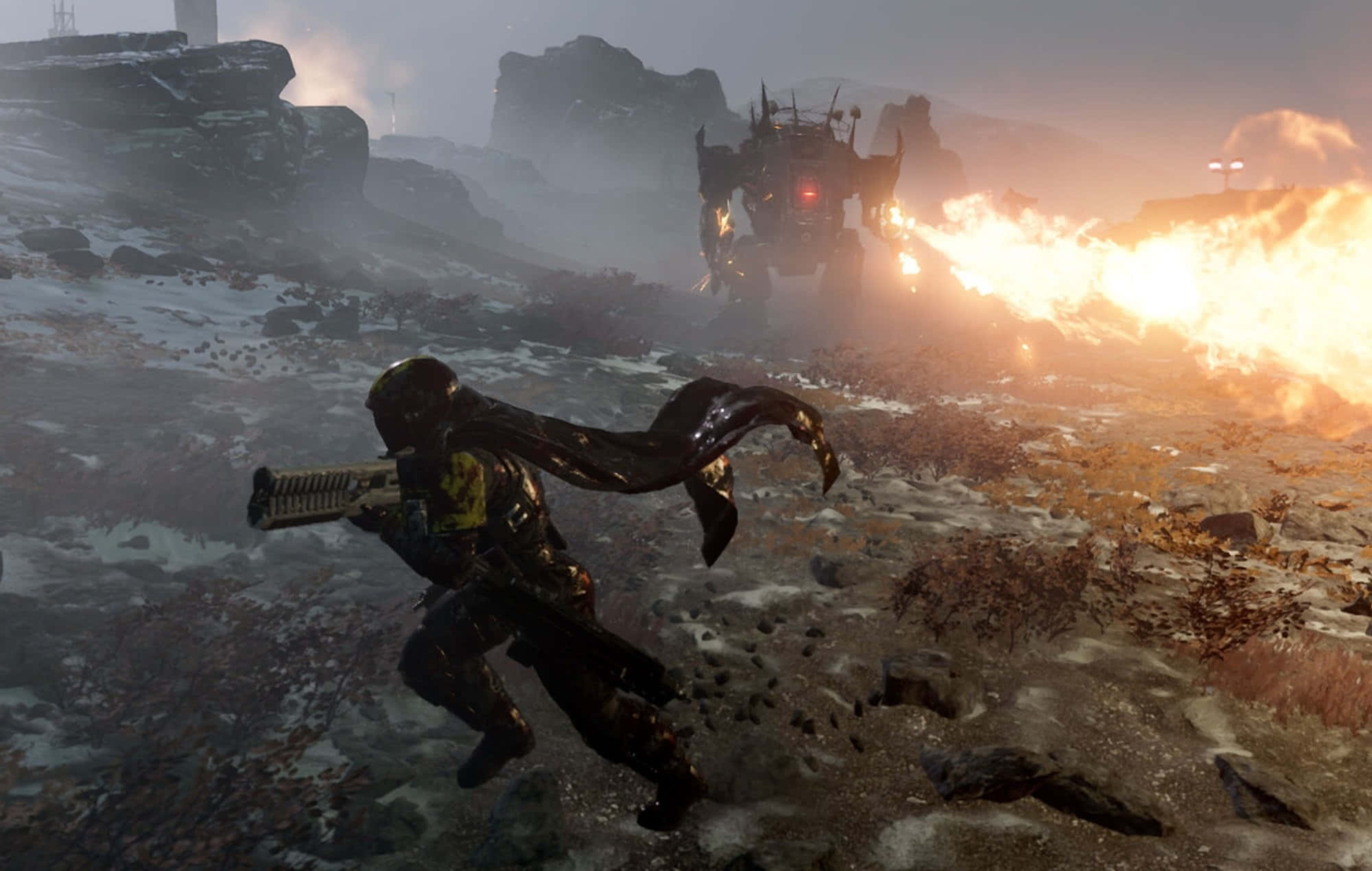 Helldivers 2, dark armor, snowy battlefield, Full HD Desktop Wallpaper