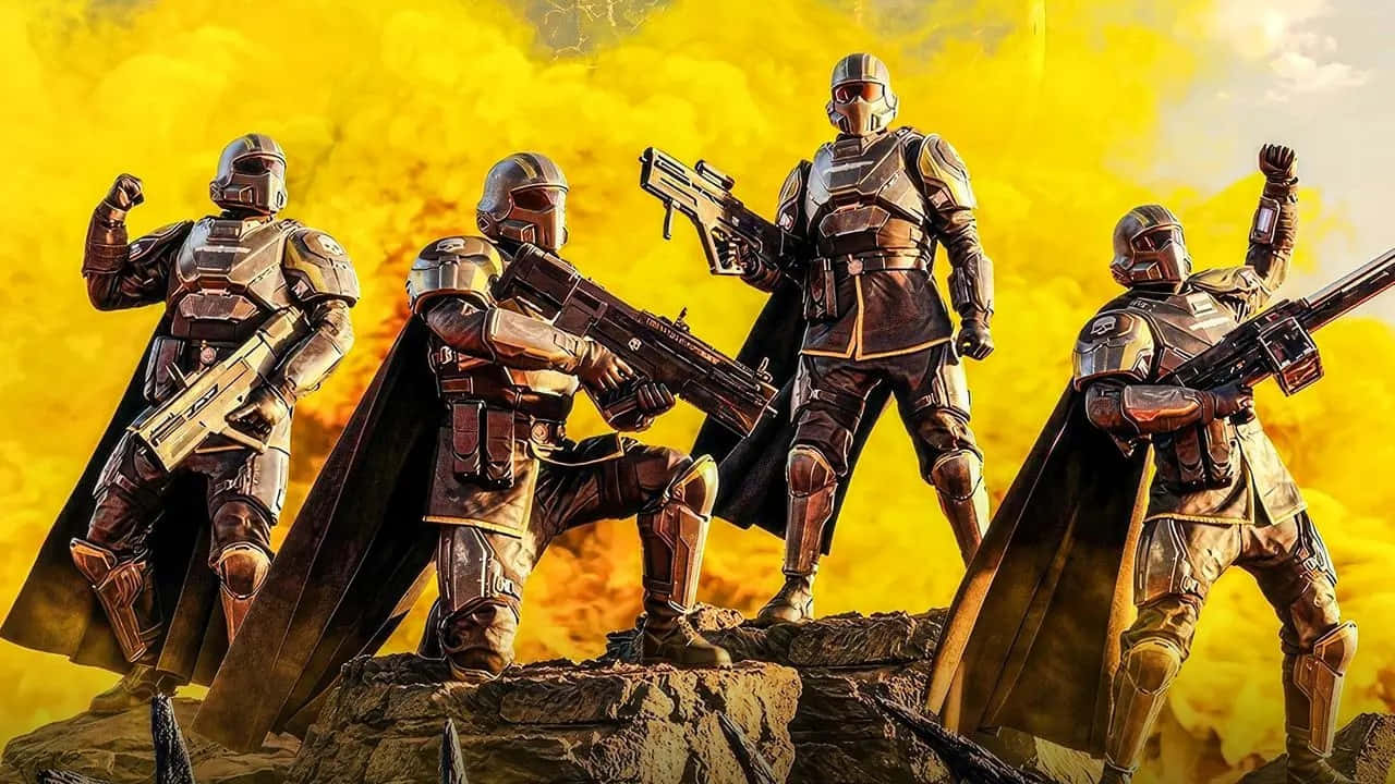 Helldivers, armored warriors, capes, HD Desktop Wallpaper