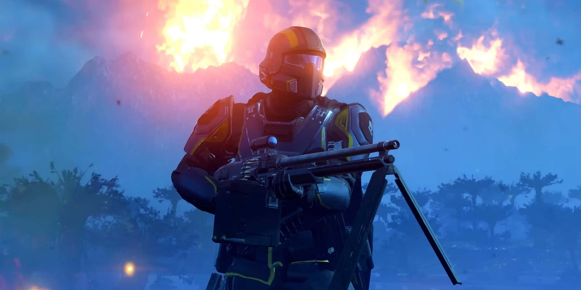 Helldivers 2, futuristic armor, heavy weapon, Full HD Desktop Wallpaper