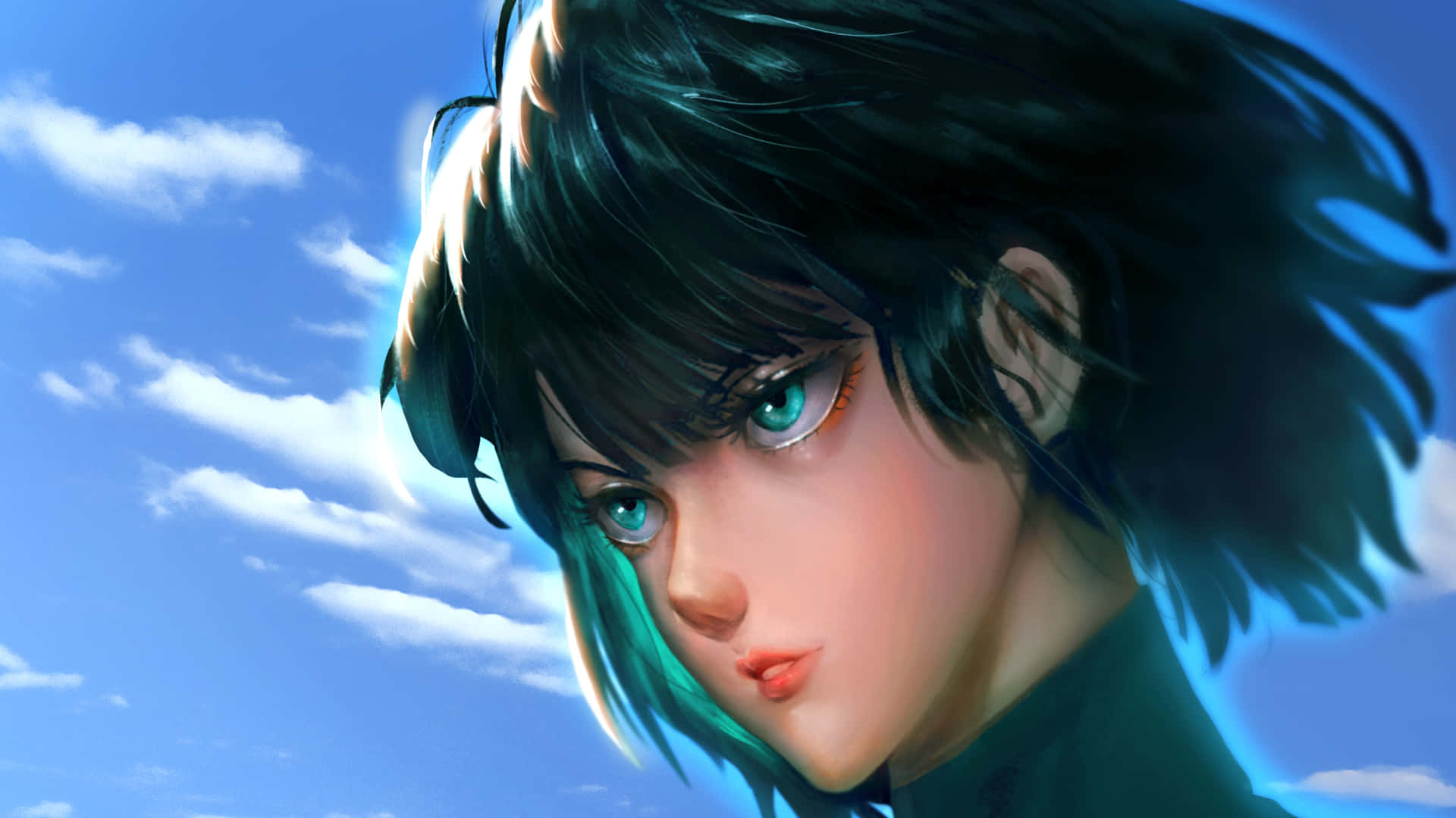 Hellish Blizzard, teal eyes, dark hair, Full HD Desktop Wallpaper