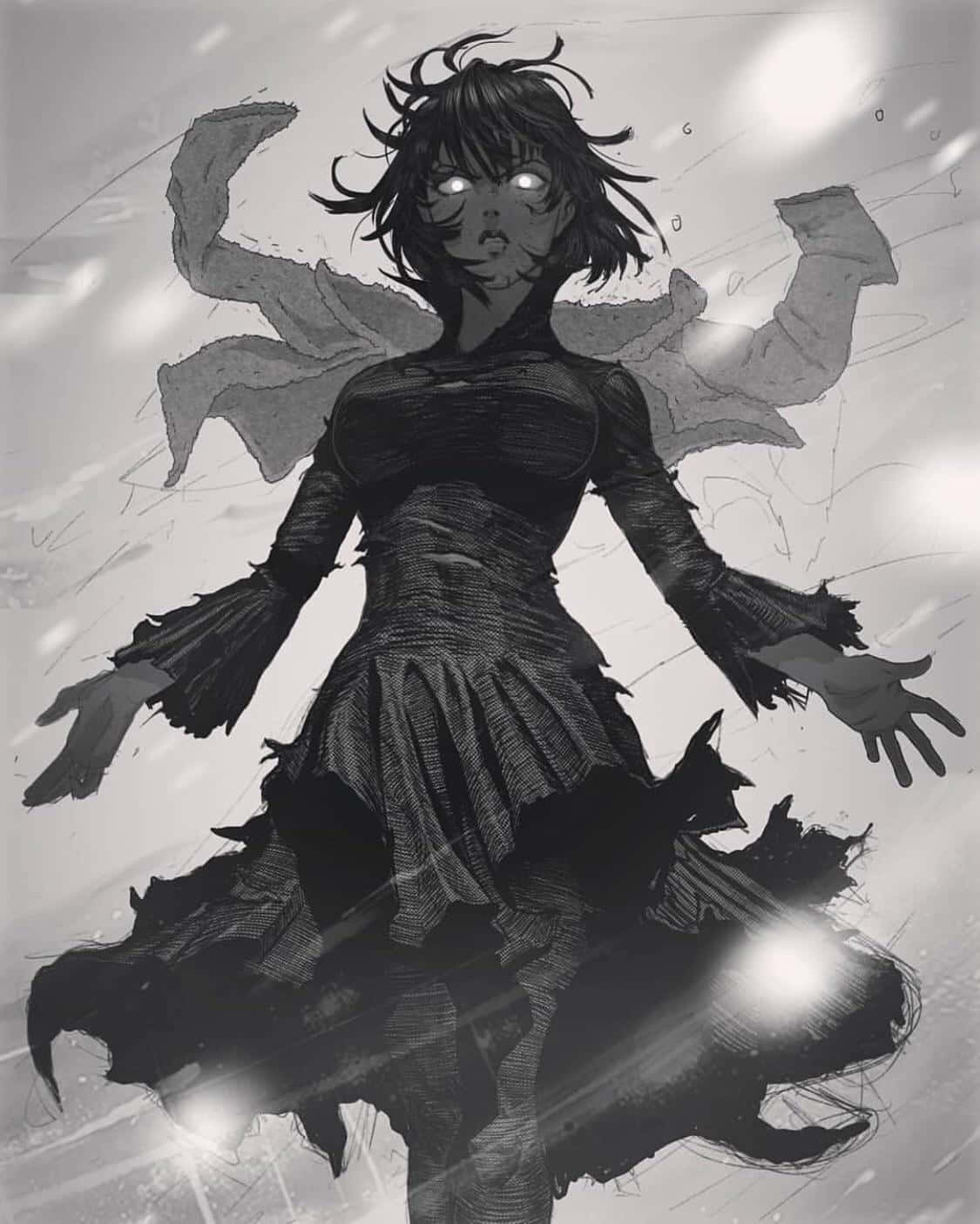 Hellish Blizzard, monochrome anime girl, glowing eyes, HD Phone Wallpaper