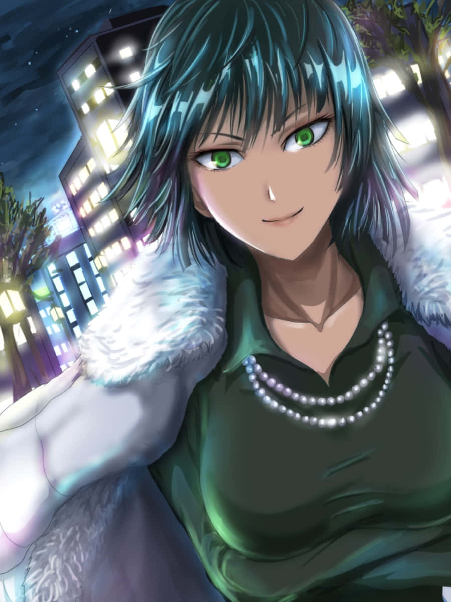 Hellish Blizzard, teal-haired anime girl, green eyes, SD Phone Wallpaper