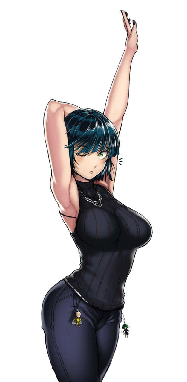 Hellish Blizzard, teal hair, black outfit, SD Phone Wallpaper