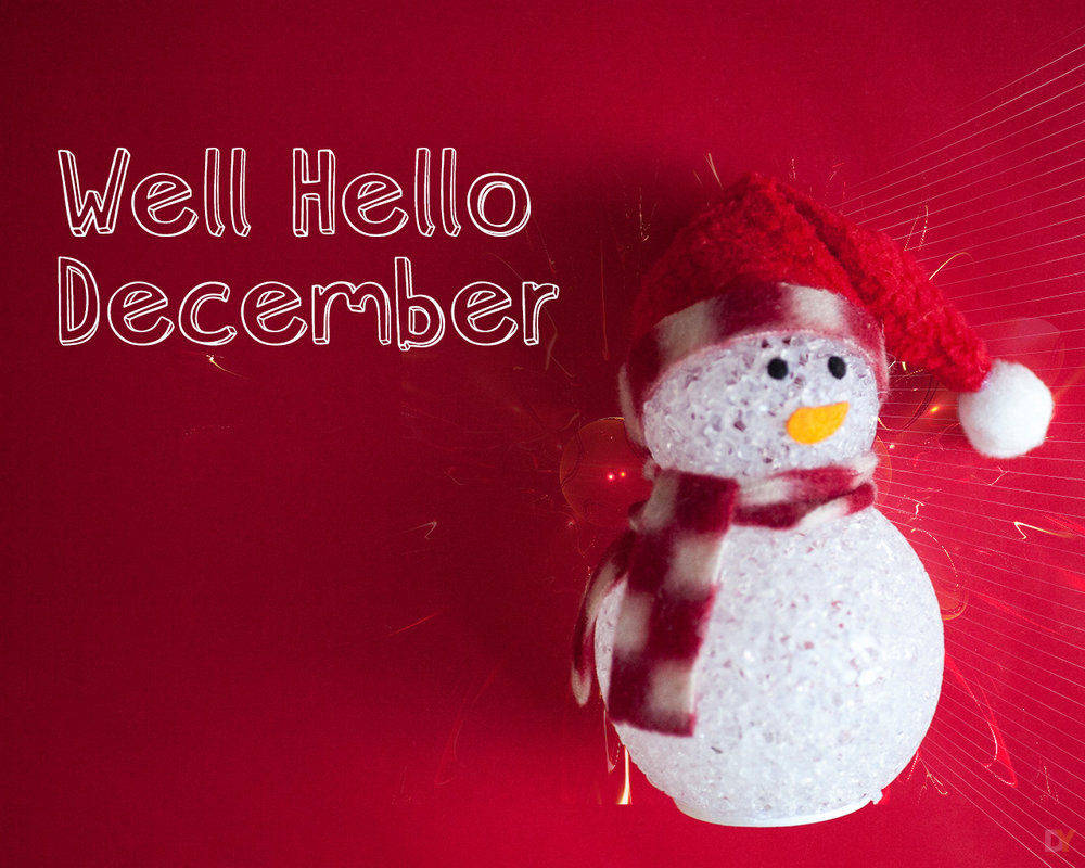 Well Hello December, red hat, red scarf, SD Desktop Wallpaper