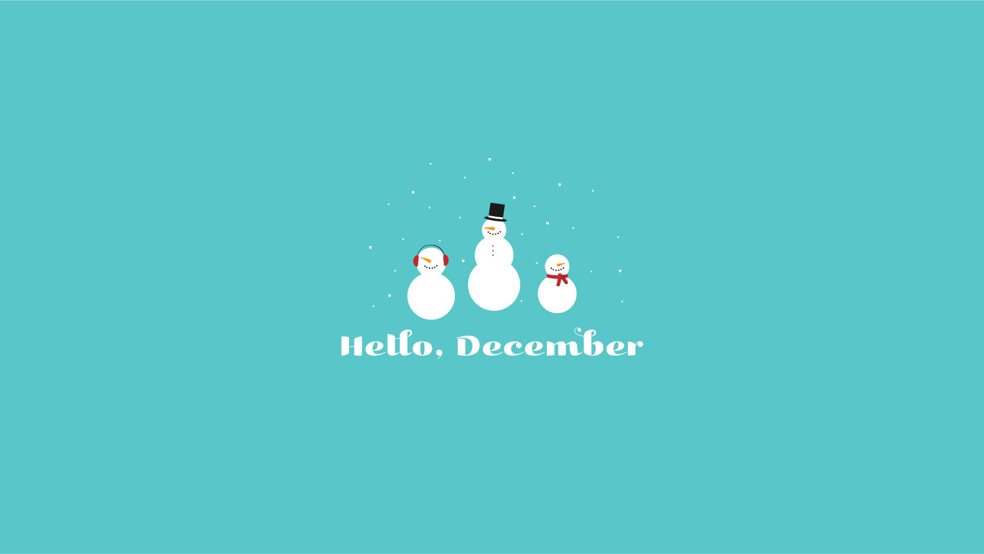 Hello December, snowmen, teal background, Full HD Desktop Wallpaper