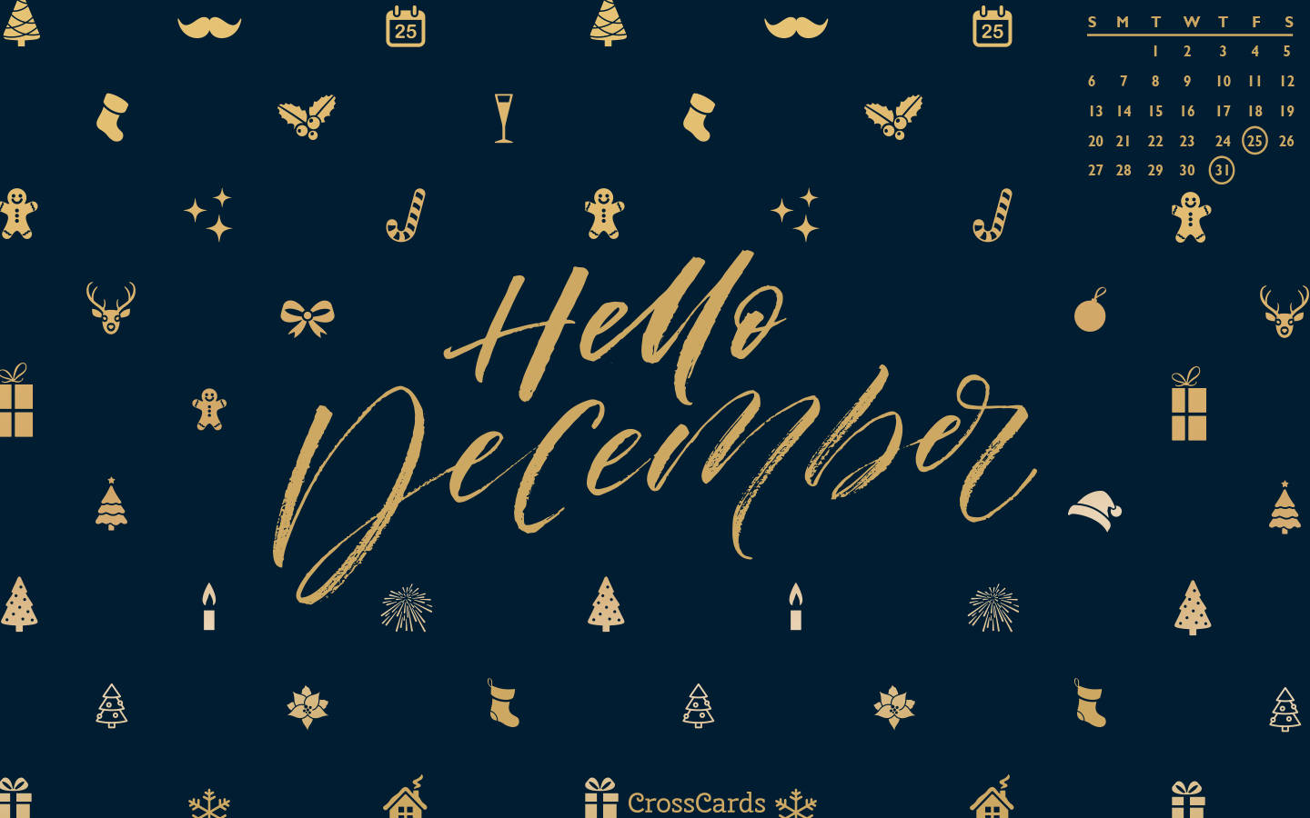 Hello December, dark blue, gold, HD Desktop Wallpaper