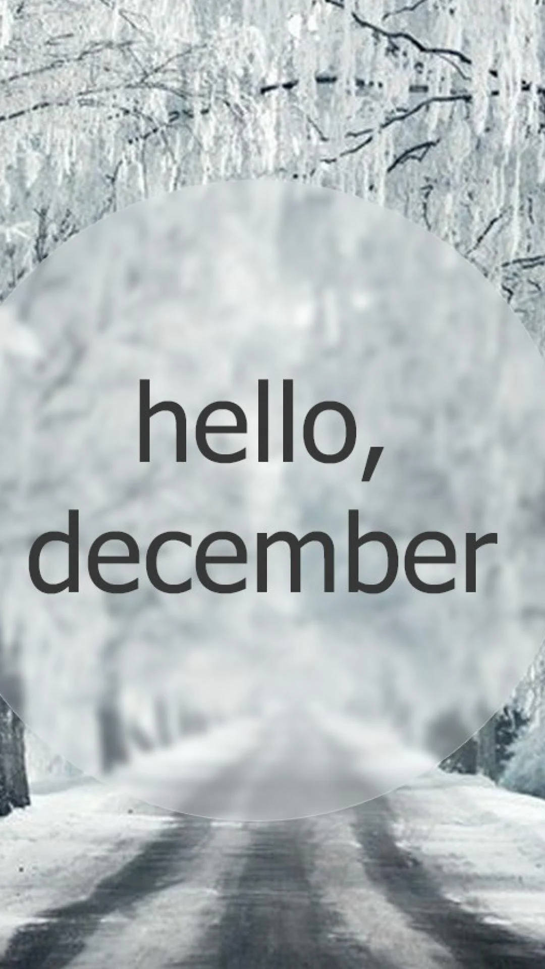 Hello December, white snowy road, snowy forest road, Full HD Phone Wallpaper