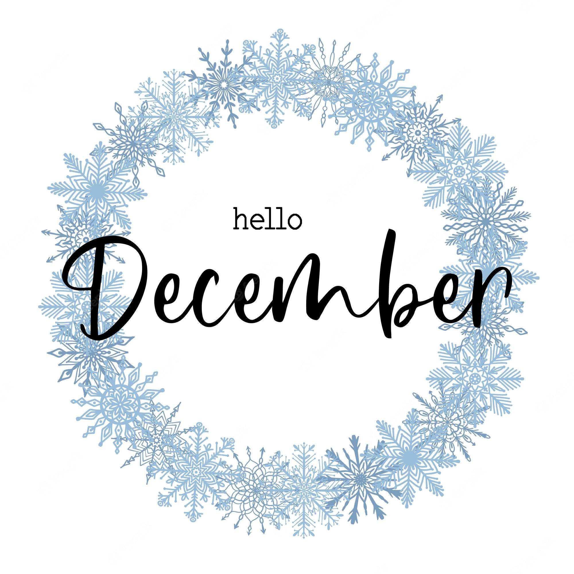 Hello December, snowflake wreath, light blue snowflakes, Full HD Desktop Wallpaper