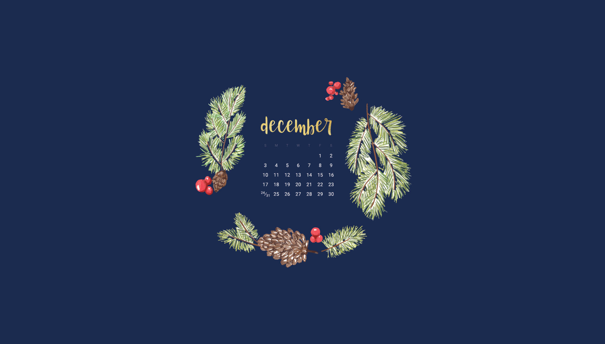 Blue December Calendar, December calendar, pine branches, Full HD Desktop Wallpaper