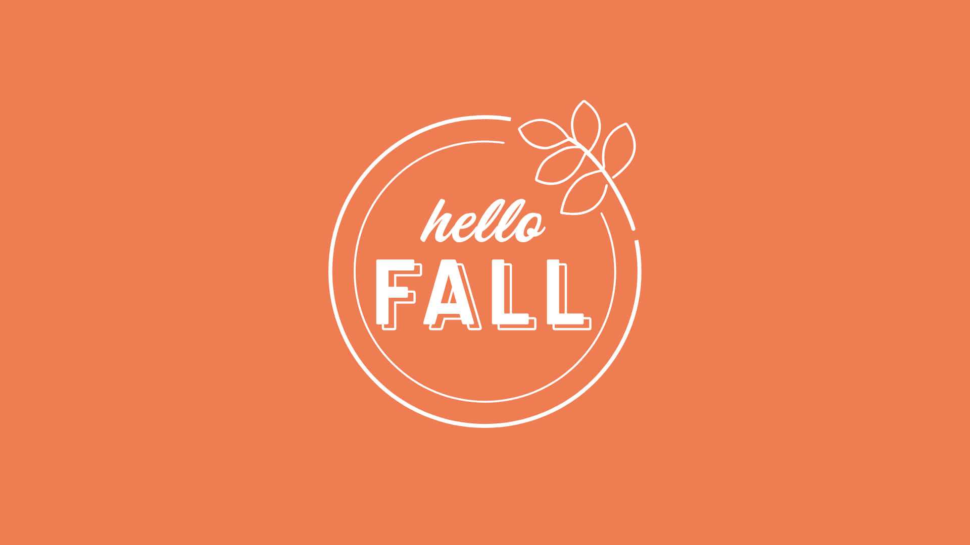 hello fall, orange background, minimalist white circular logo, Full HD Desktop Wallpaper