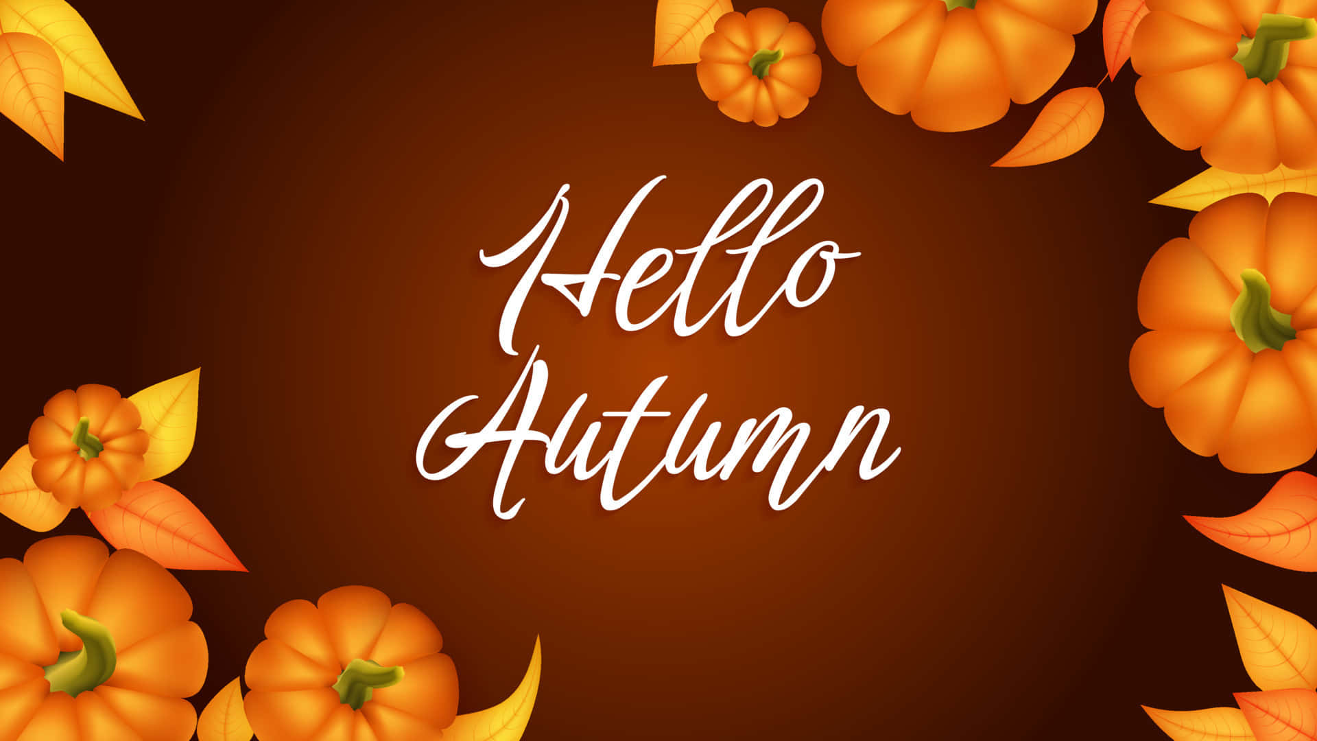 Hello Fall, orange pumpkins, golden leaves, Full HD Desktop Wallpaper