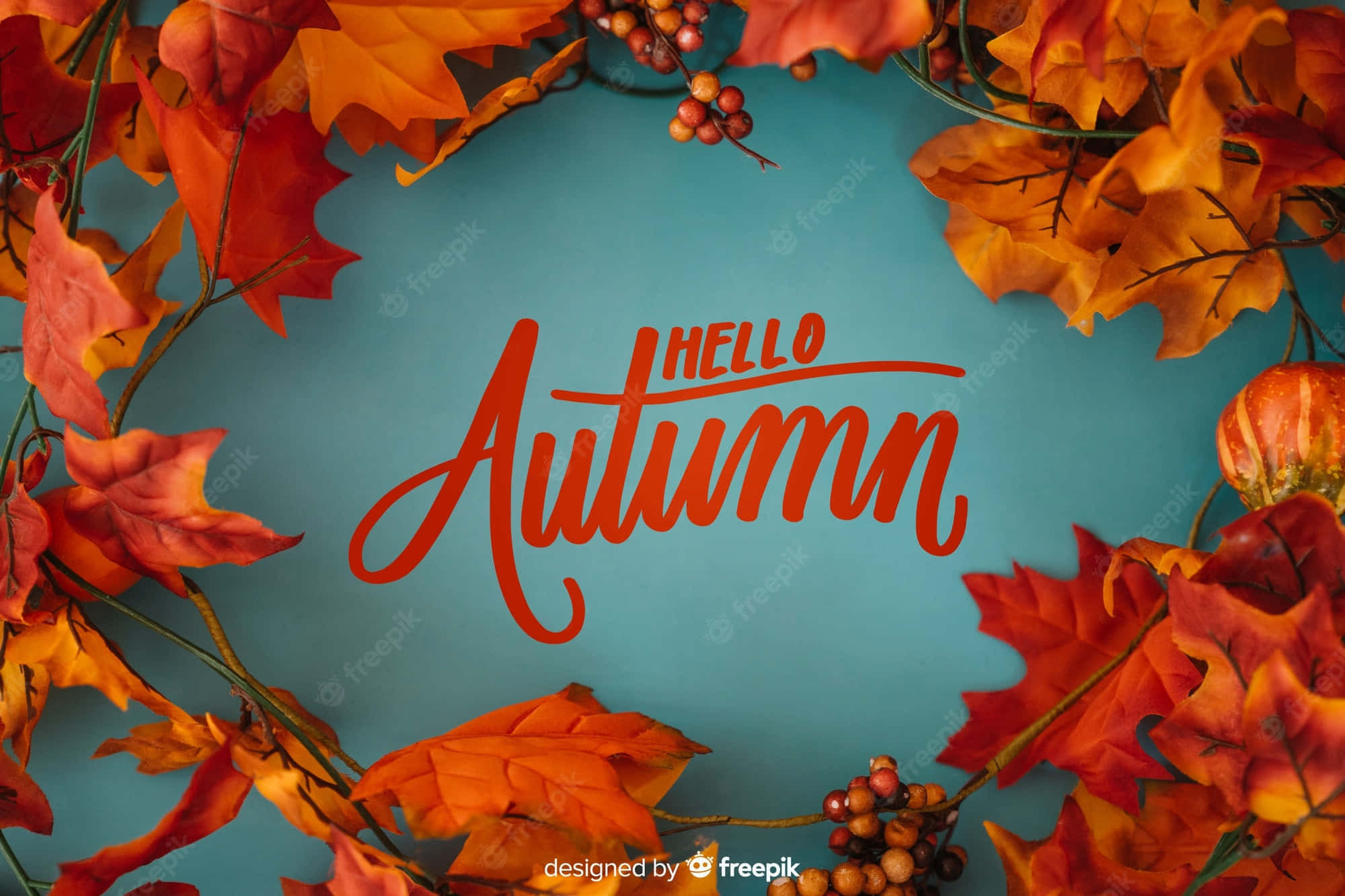 Hello Fall, autumn, vibrant orange and red autumn leaves, Full HD Desktop Wallpaper