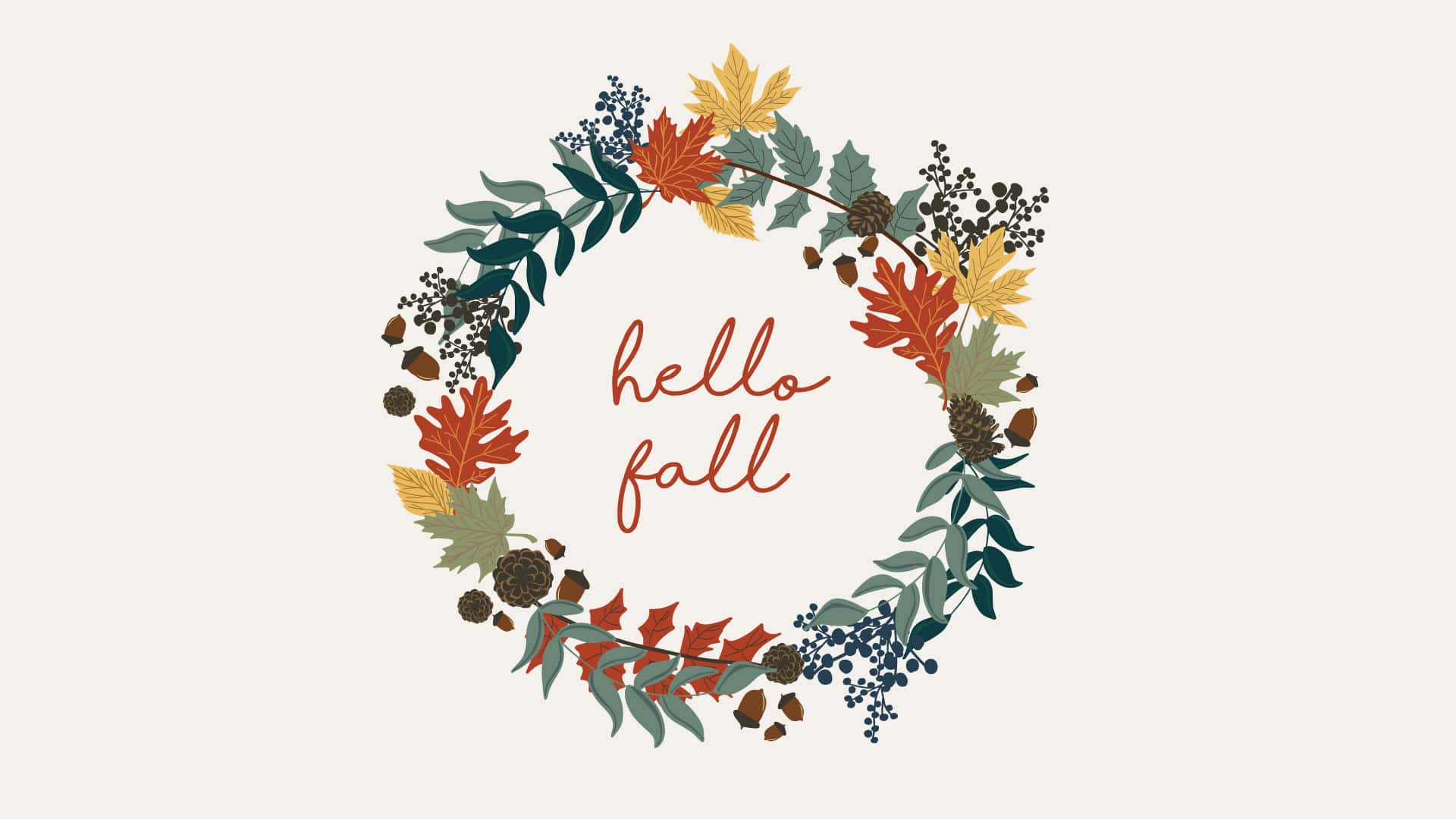 hello fall, autumn wreath, red yellow and green leaves, Full HD Desktop Wallpaper