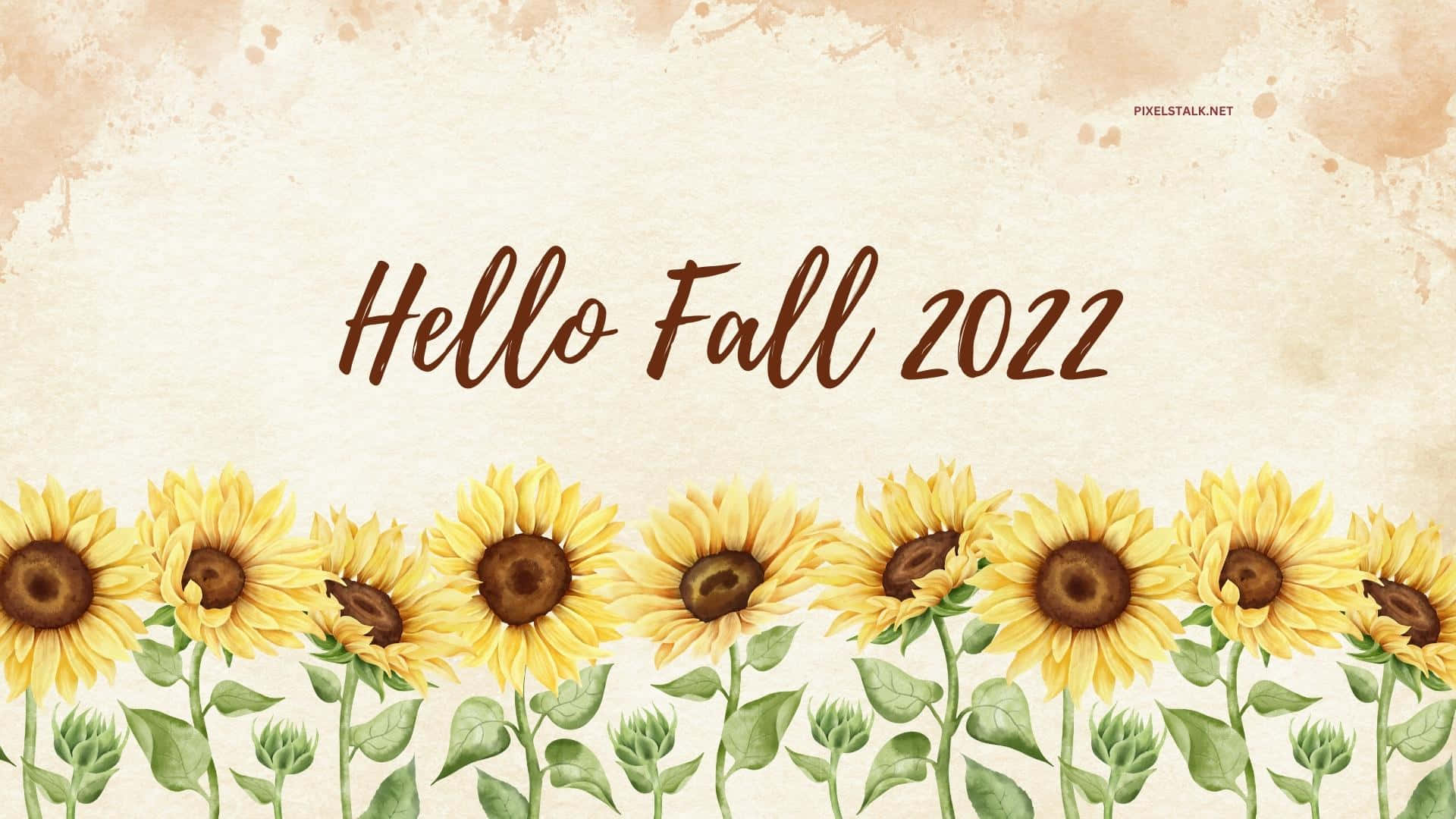 Hello Fall 2022, watercolor-style banner, sunflowers, Full HD Desktop Wallpaper