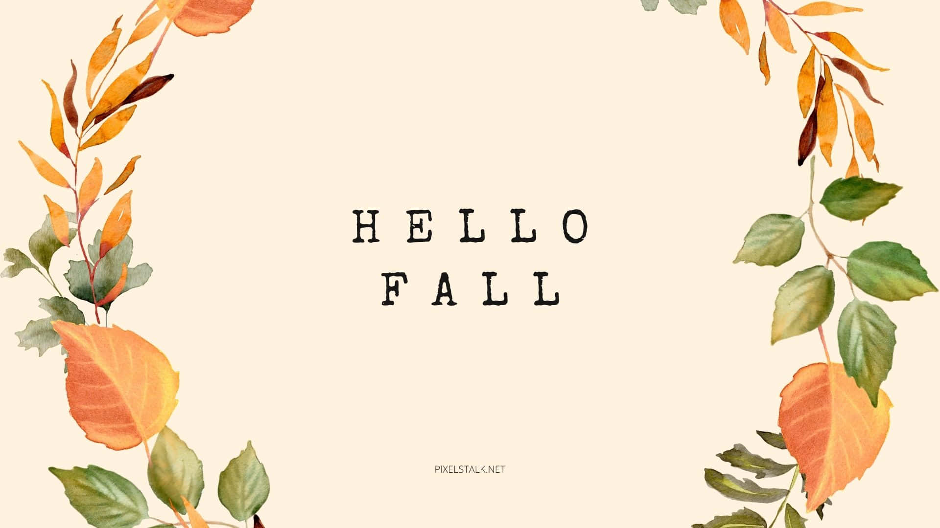 HELLO FALL, autumn leaves, orange, Full HD Desktop Wallpaper