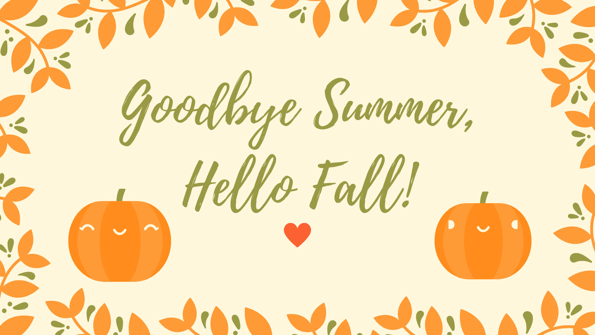 Hello Fall, orange pumpkins, autumn leaves, Full HD Desktop Wallpaper