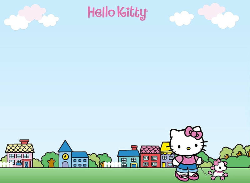Hello Kitty, kitten, colorful cartoon town, SD Desktop Wallpaper