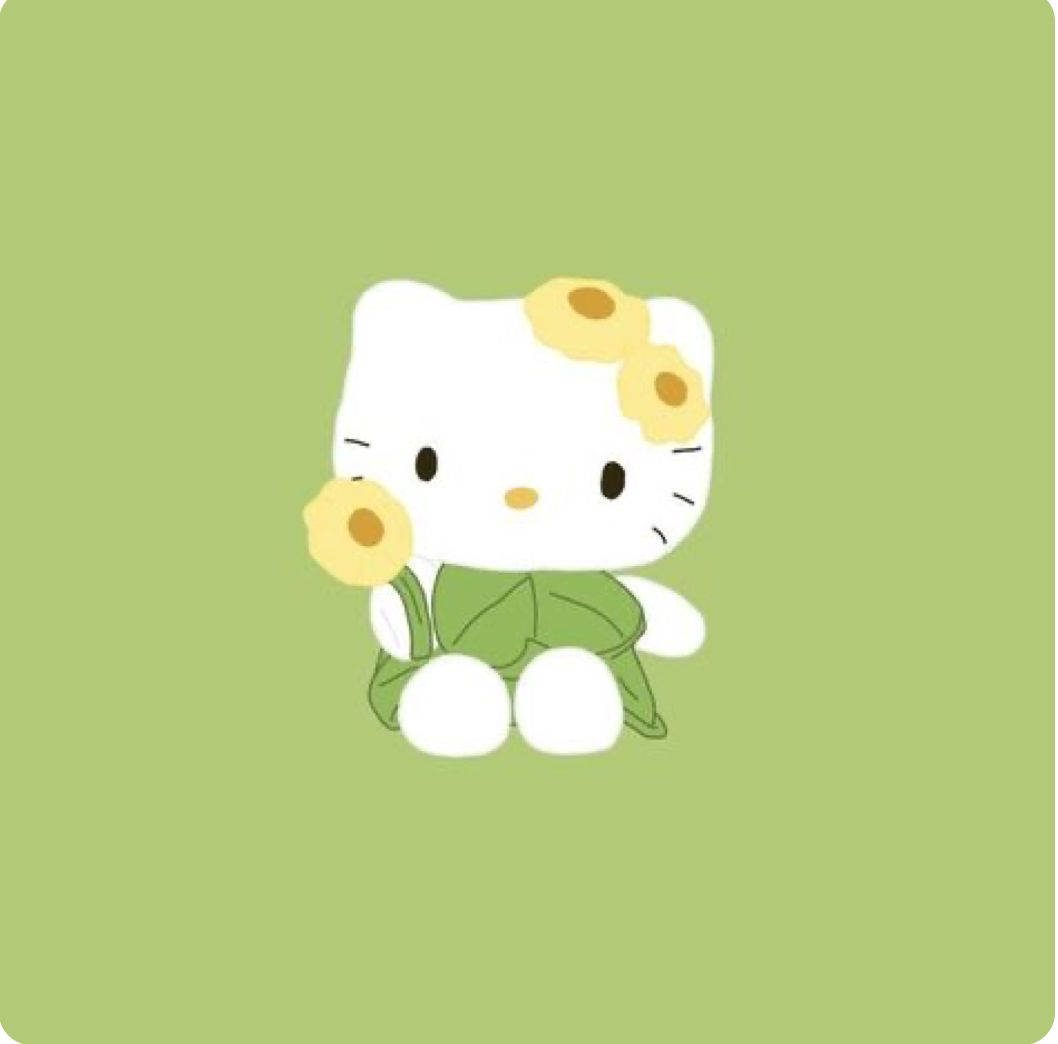 Hello Kitty, green leaf dress, yellow flowers, SD Desktop Wallpaper