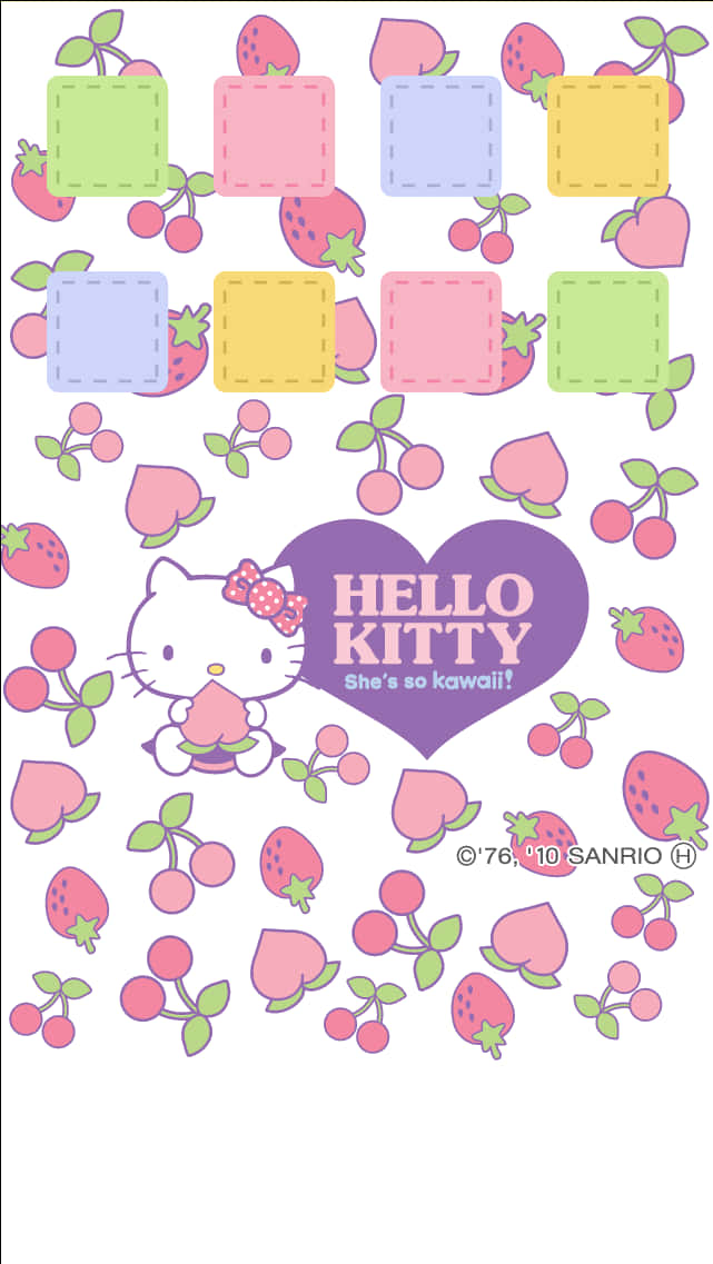 Hello Kitty, peach, strawberries, SD Phone Wallpaper