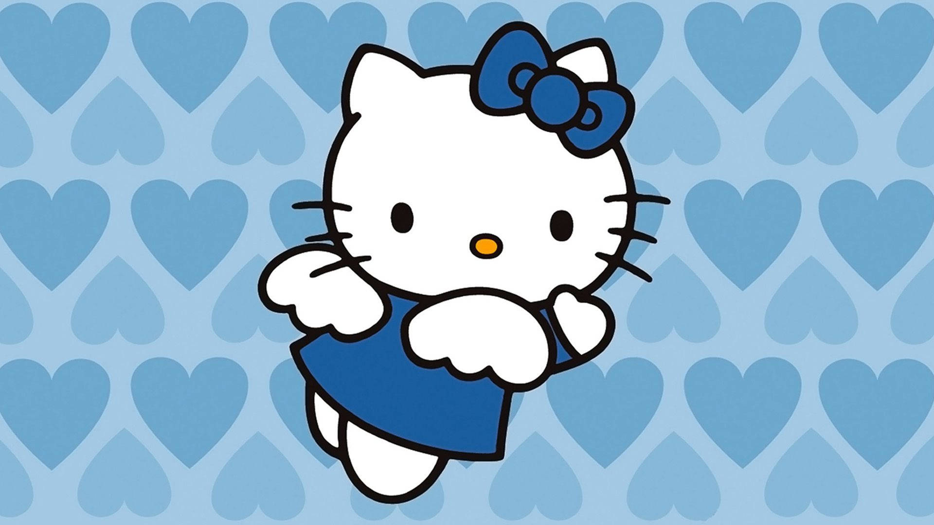 Hello Kitty, blue dress, blue bow, Full HD Desktop Wallpaper