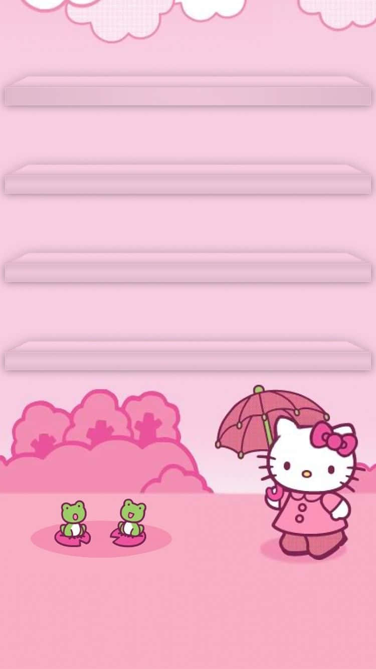 Hello Kitty, pink umbrella, frogs in pink boats, HD Phone Wallpaper