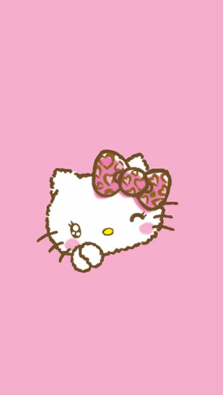 Hello Kitty, pink leopard-print bow, solid pink background, HD Phone Wallpaper