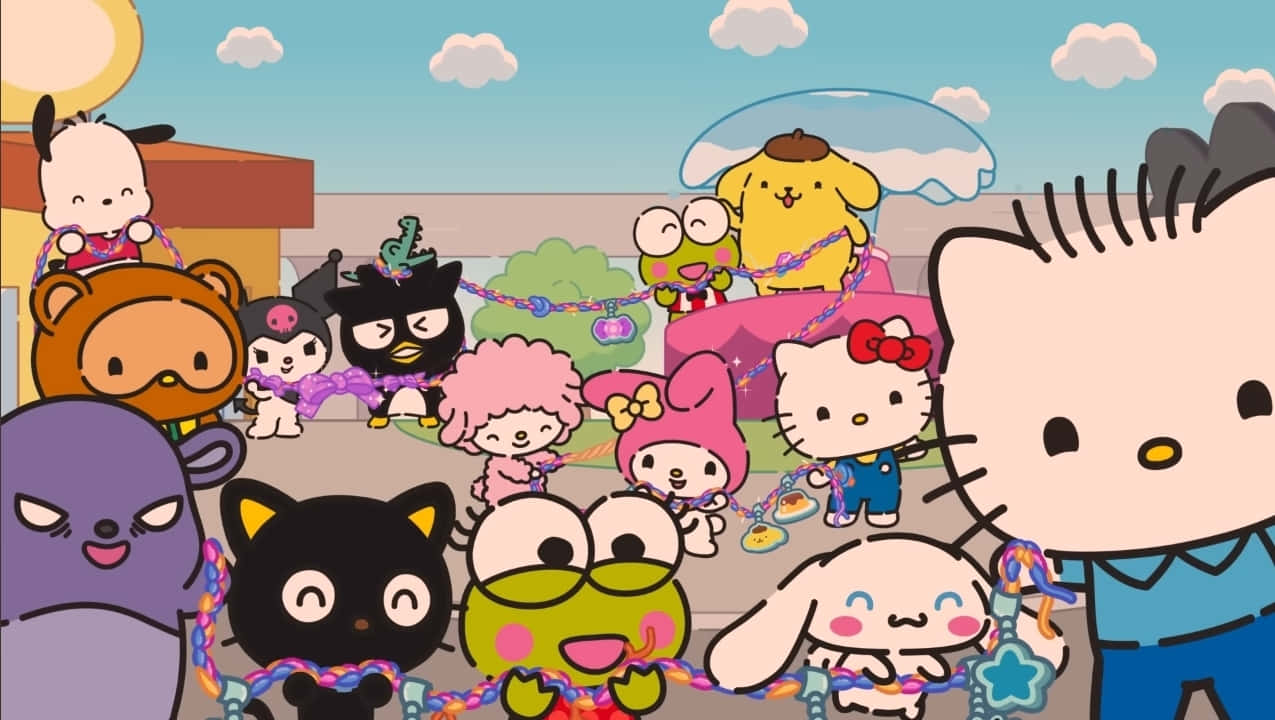 Hello Kitty, friends, bright outdoor scene, SD Desktop Wallpaper