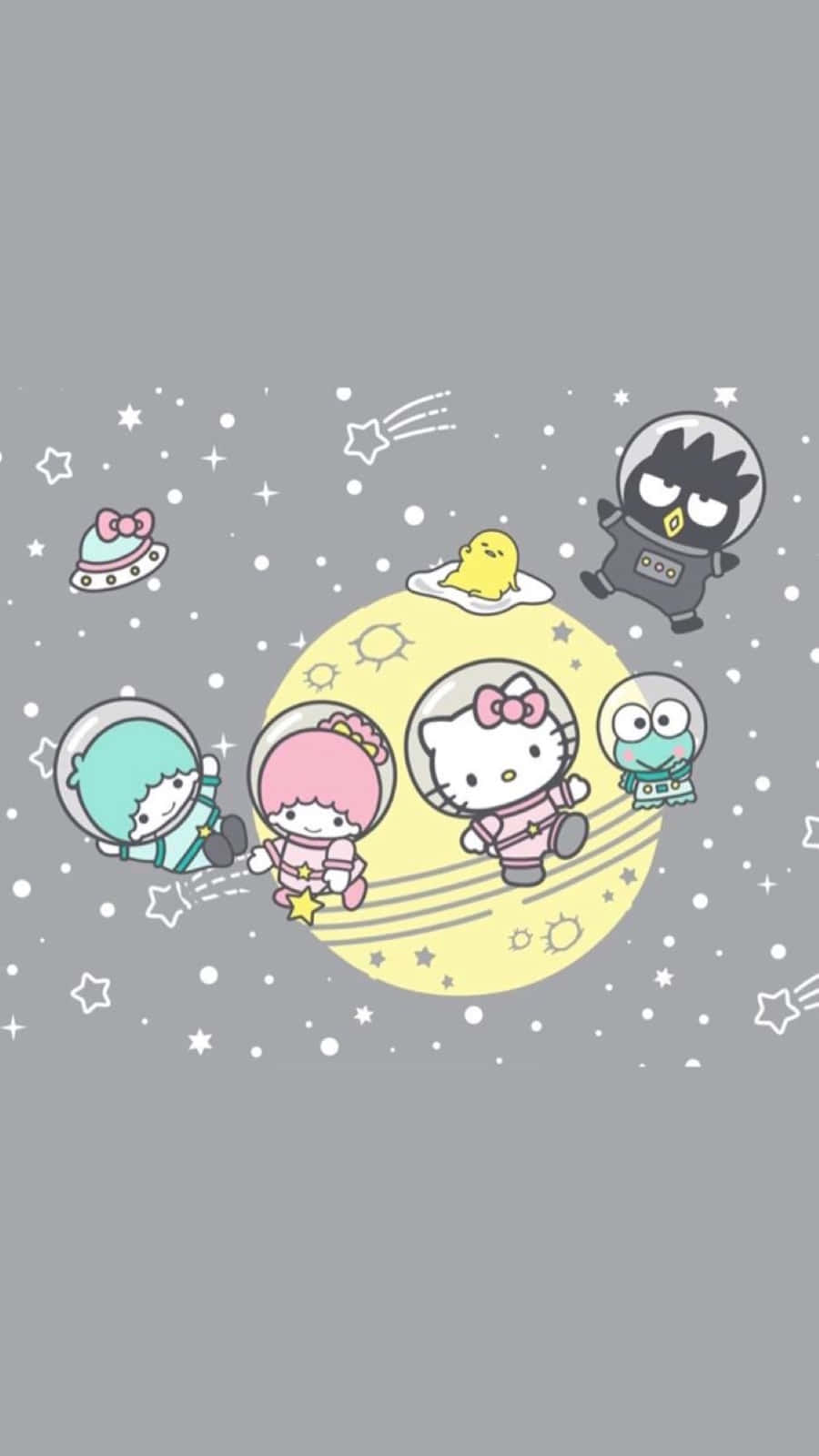 Hello Kitty and friends, astronaut suits, yellow planet, HD Phone Wallpaper