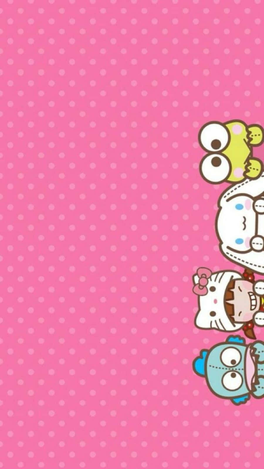 Hello Kitty and Friends, pink polka dot background, colorful garden, HD Phone Wallpaper