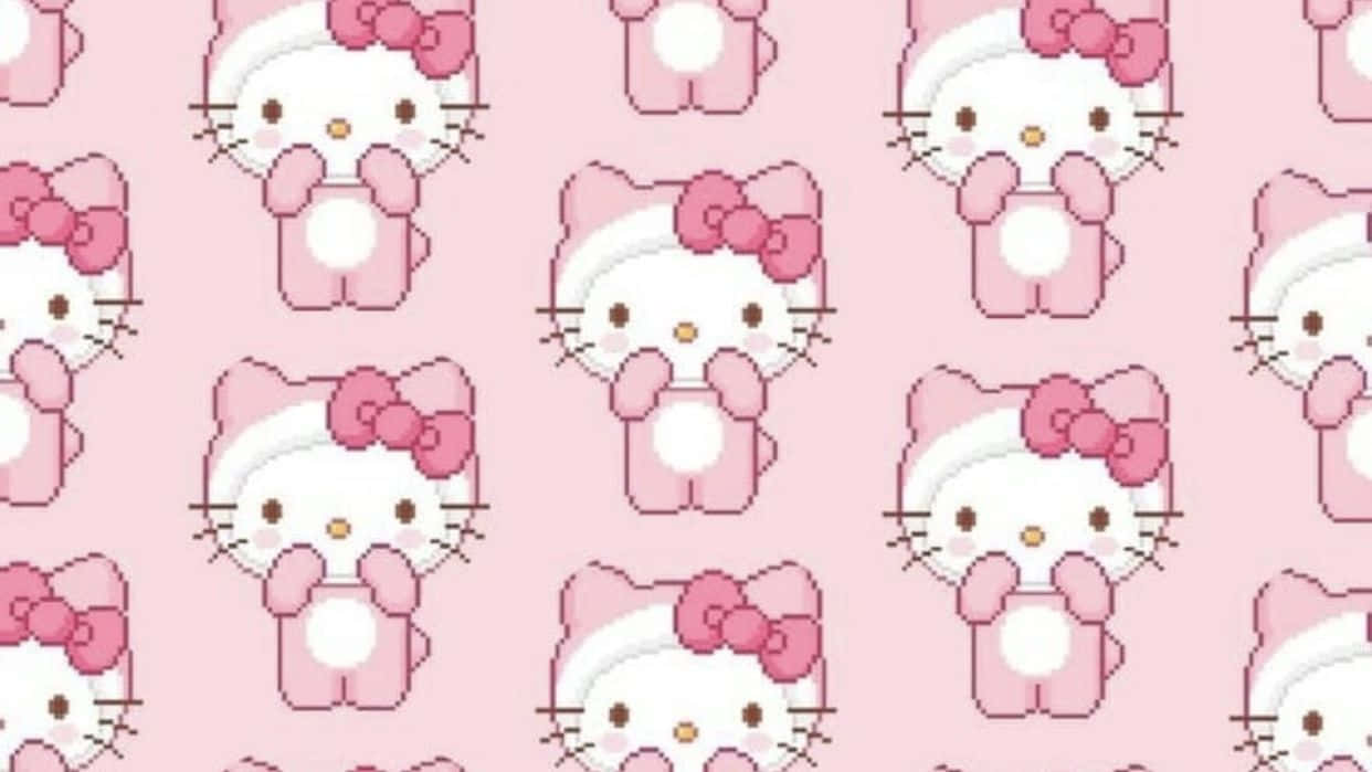 Hello Kitty, pink bows, soft pink background, SD Desktop Wallpaper
