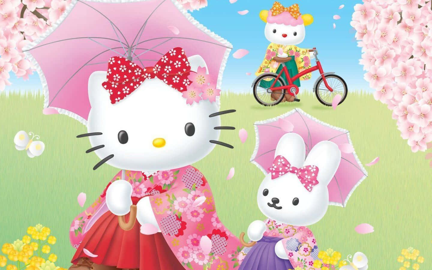 Hello Kitty and Friends, floral kimonos, cherry blossoms, HD Desktop Wallpaper