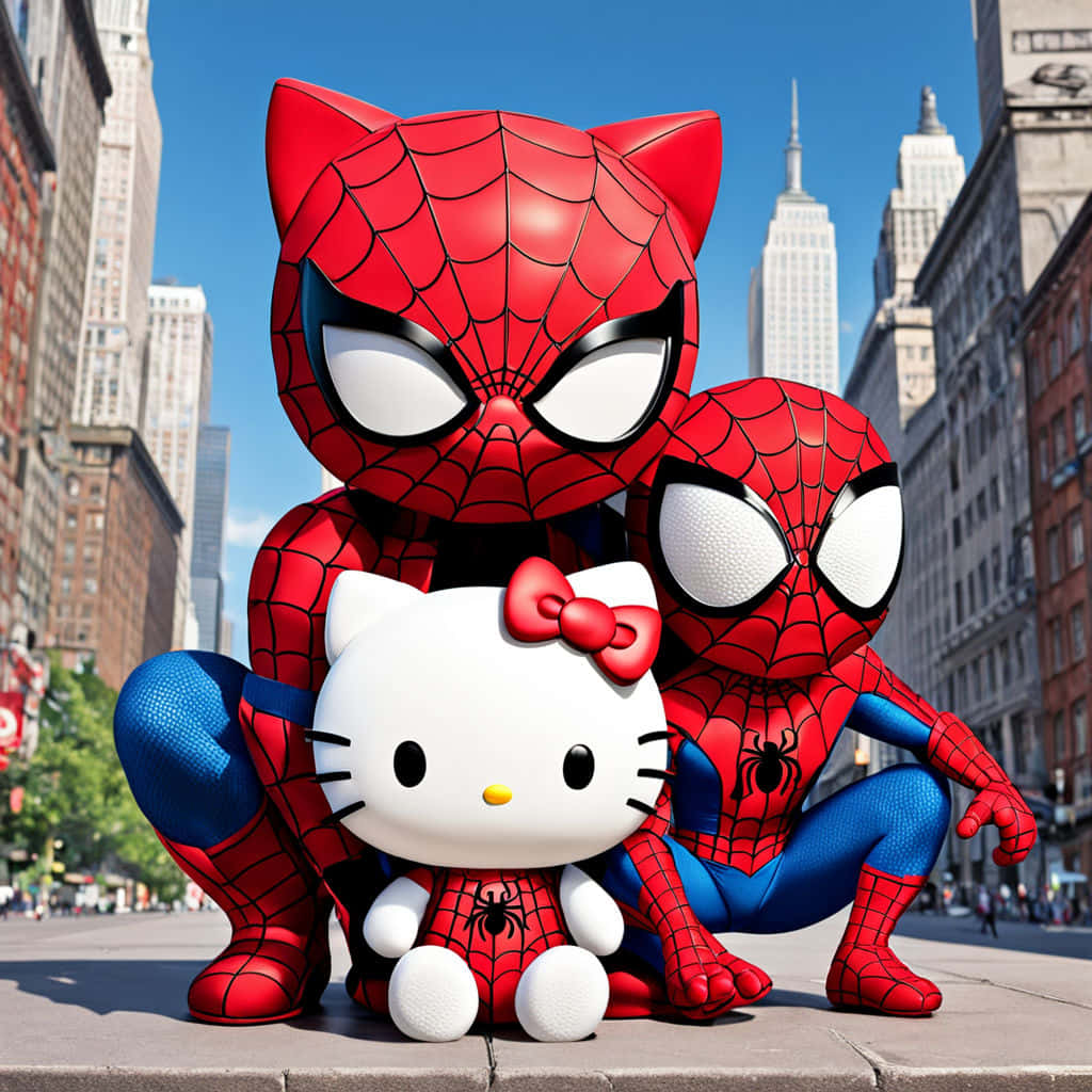 Hello Kitty, Spiderman, red and blue costumes, SD Desktop Wallpaper