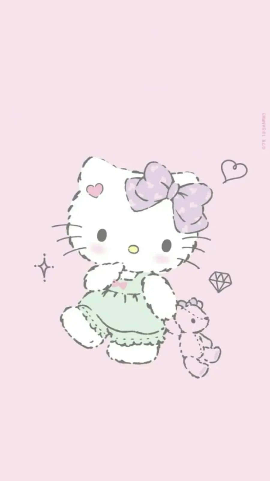 Hello Kitty, teddy bear, green dress, HD Phone Wallpaper