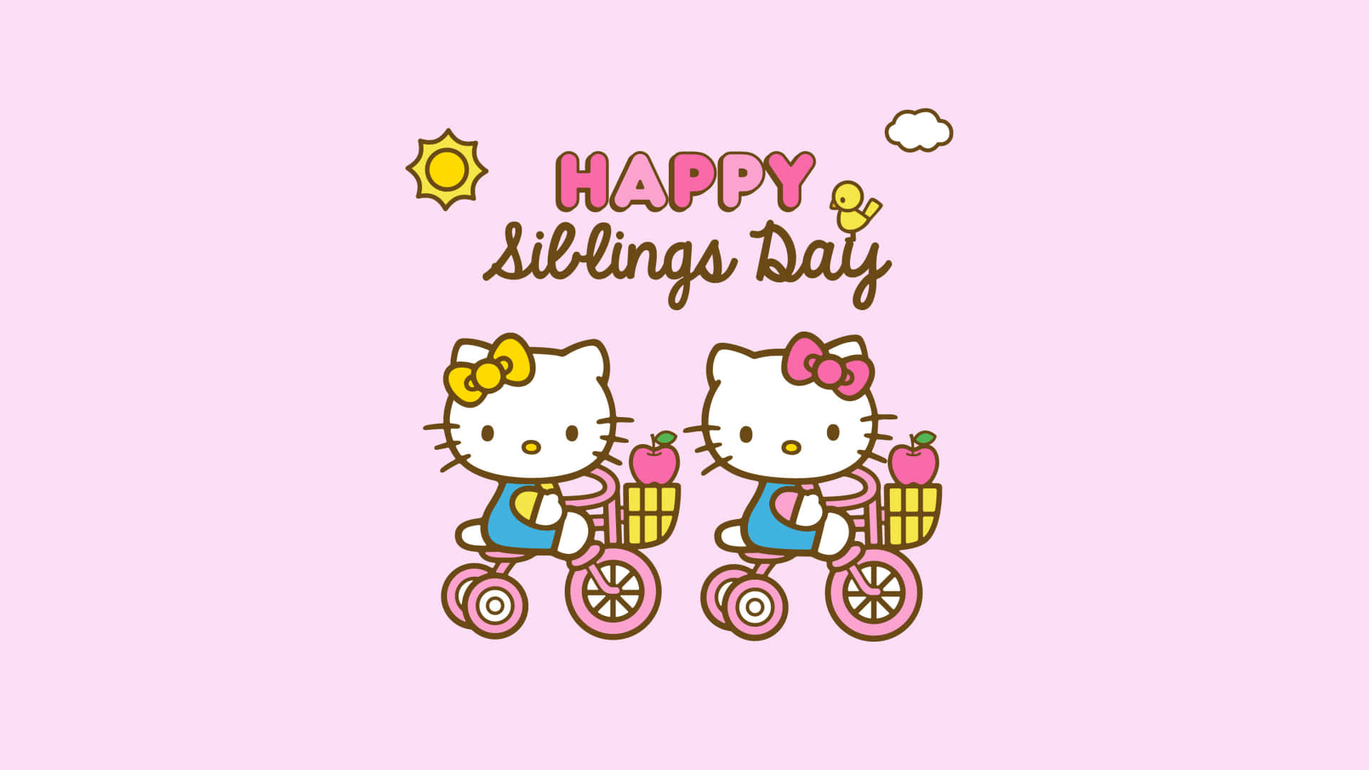 Hello Kitty, Siblings Day, pink tricycles, Full HD Desktop Wallpaper