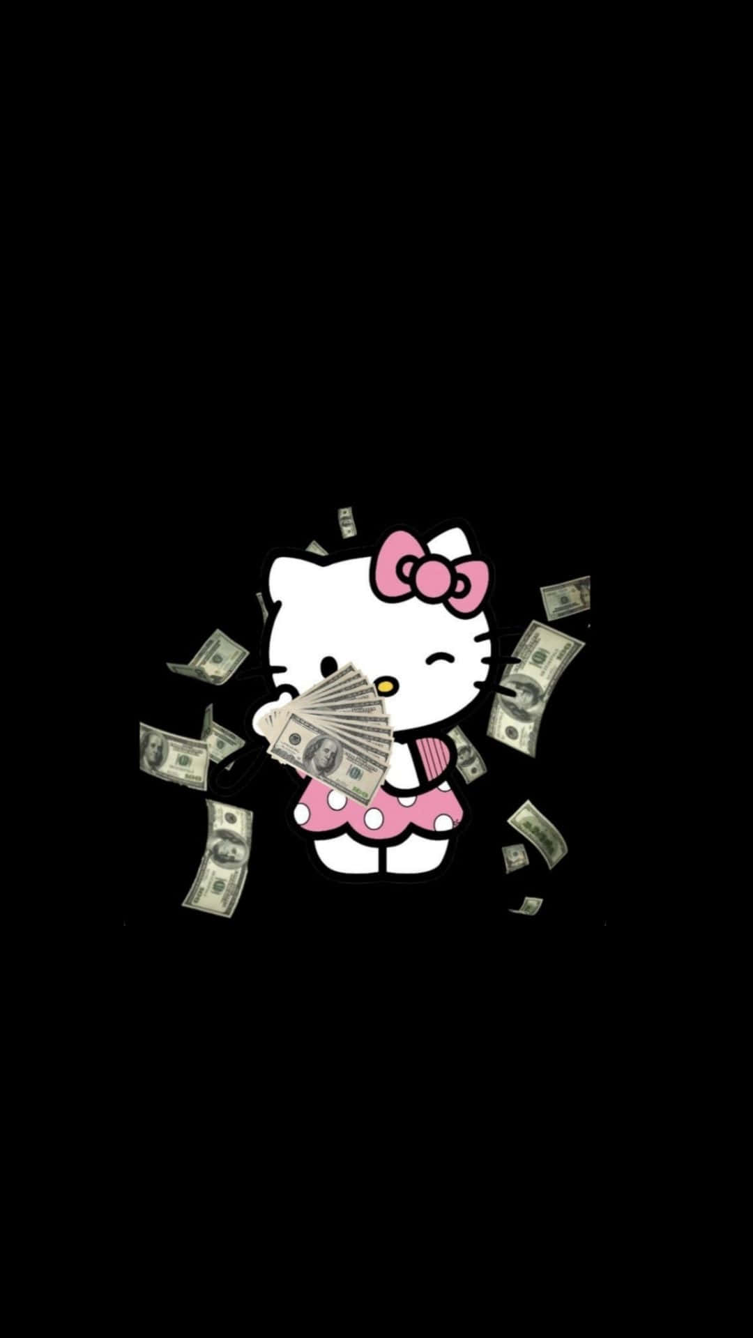 Hello Kitty, pink dress, fan of cash, HD Phone Wallpaper