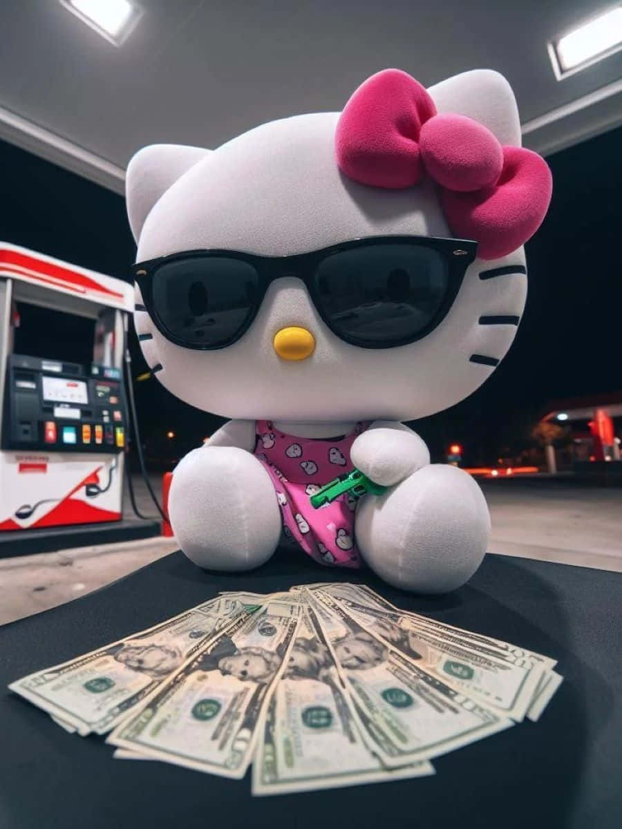 Hello Kitty Baddie, cashat gas station, sunglasses, SD Phone Wallpaper