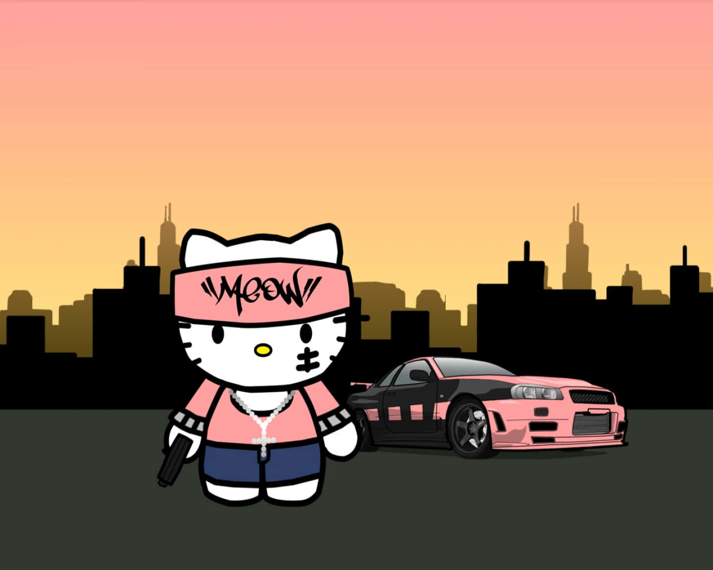 Hello Kitty, streetwear, pink and black sports car, HD Desktop Wallpaper