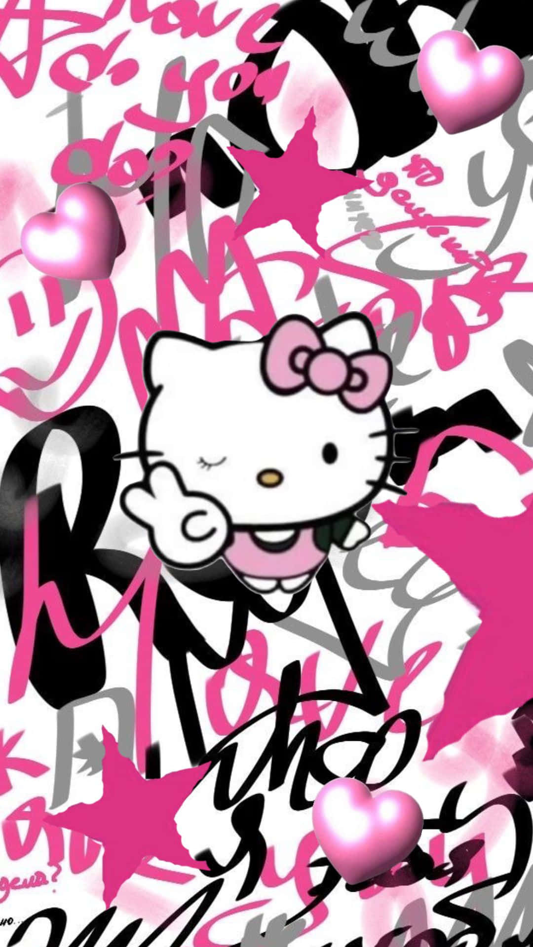Hello Kitty, graffiti style, pink hearts, Full HD Phone Wallpaper