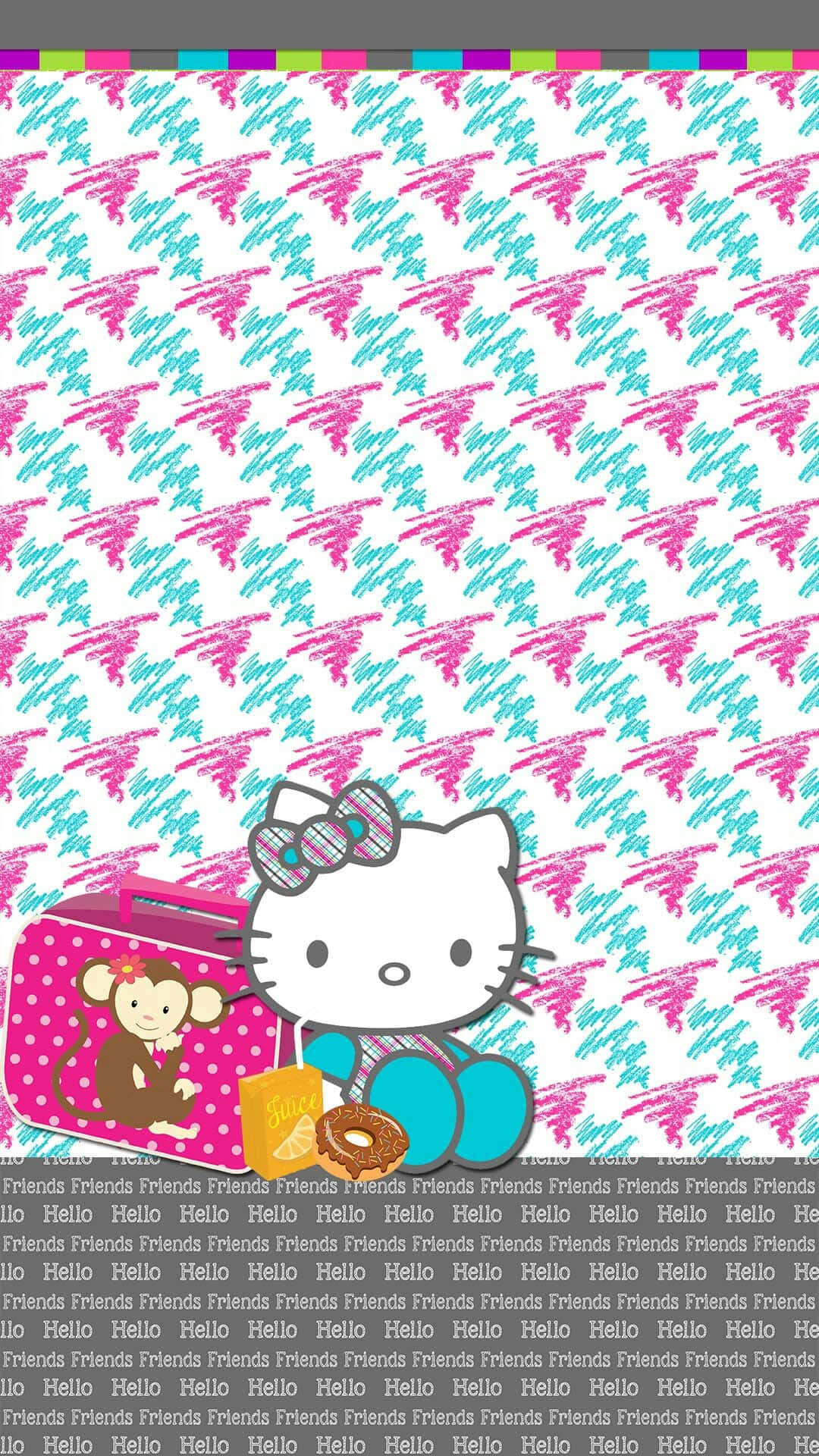 Hello Kitty, monkey, pink polka-dot suitcase, Full HD Phone Wallpaper
