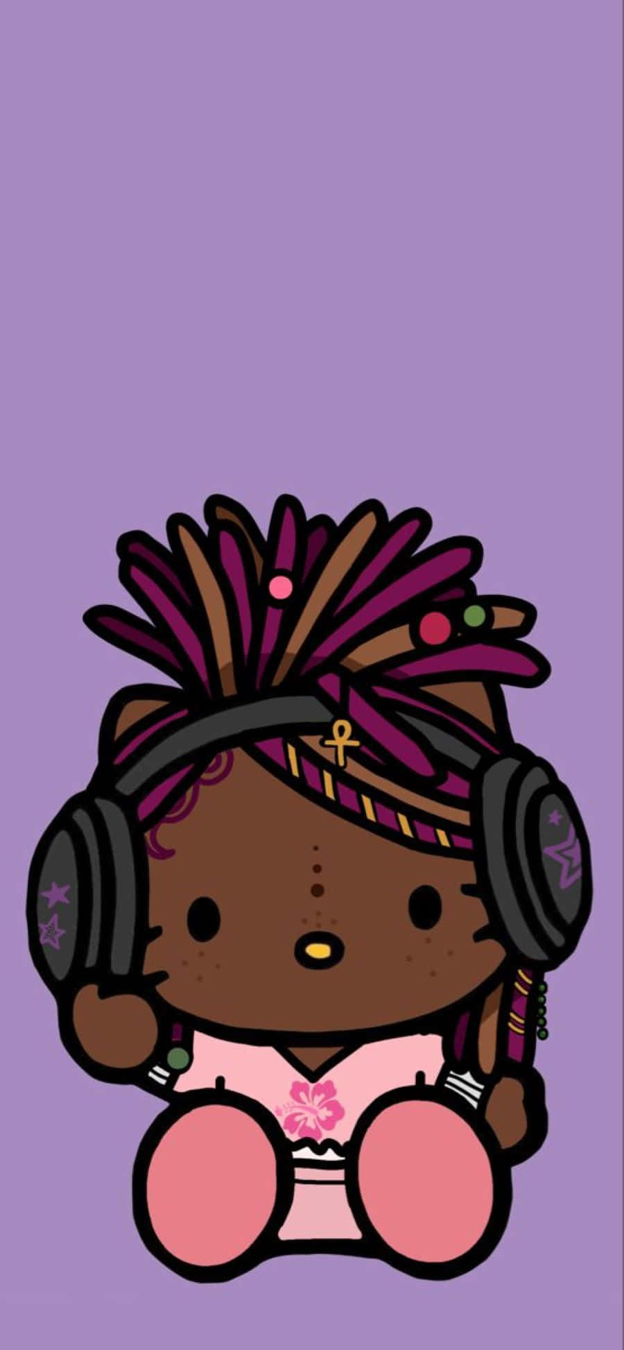Hello Kitty Baddie, dark skin, colorful dreadlocks, Full HD Phone Wallpaper