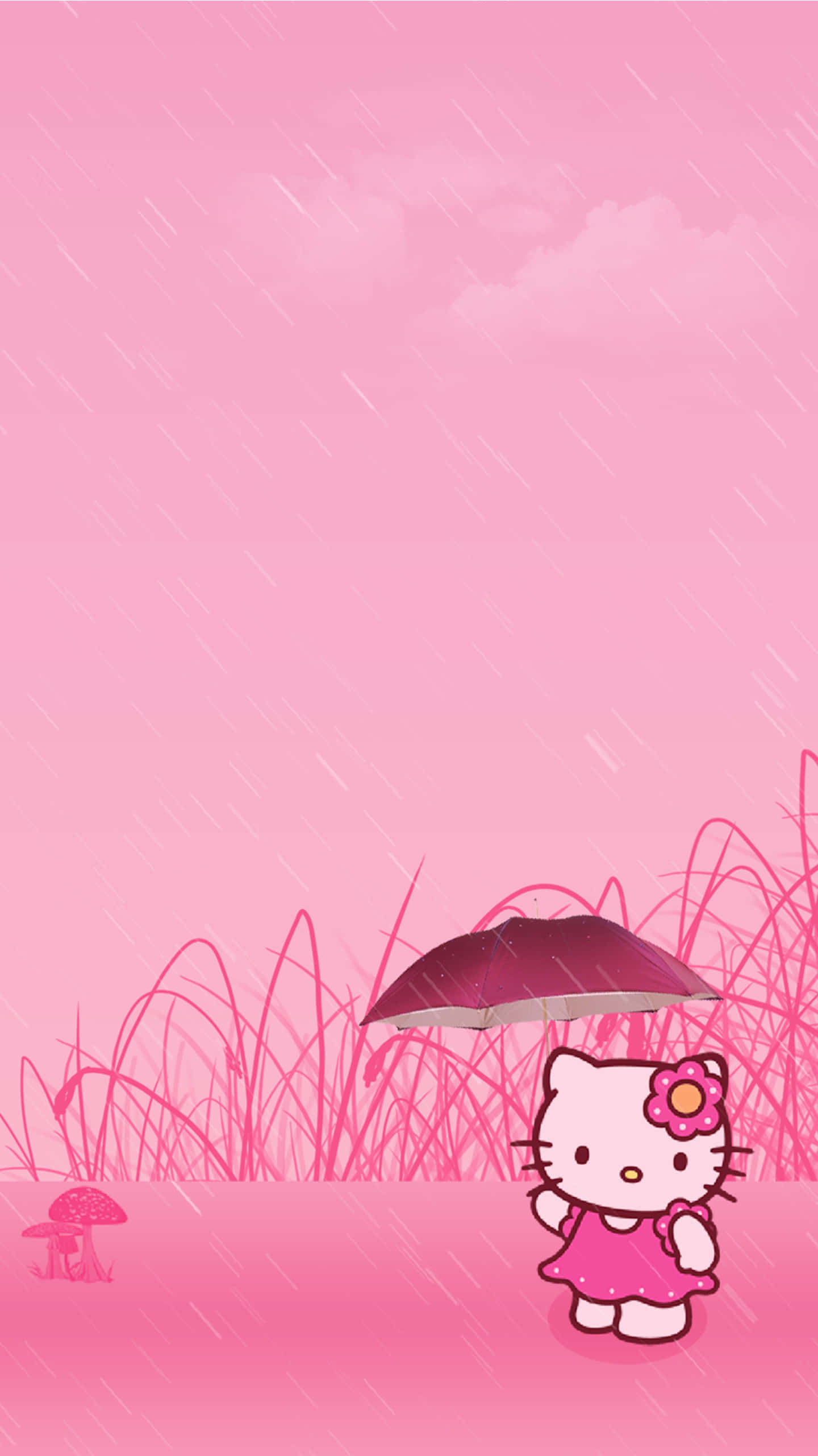 Hello Kitty, pink dress, dark pink umbrella, 2K Phone Wallpaper