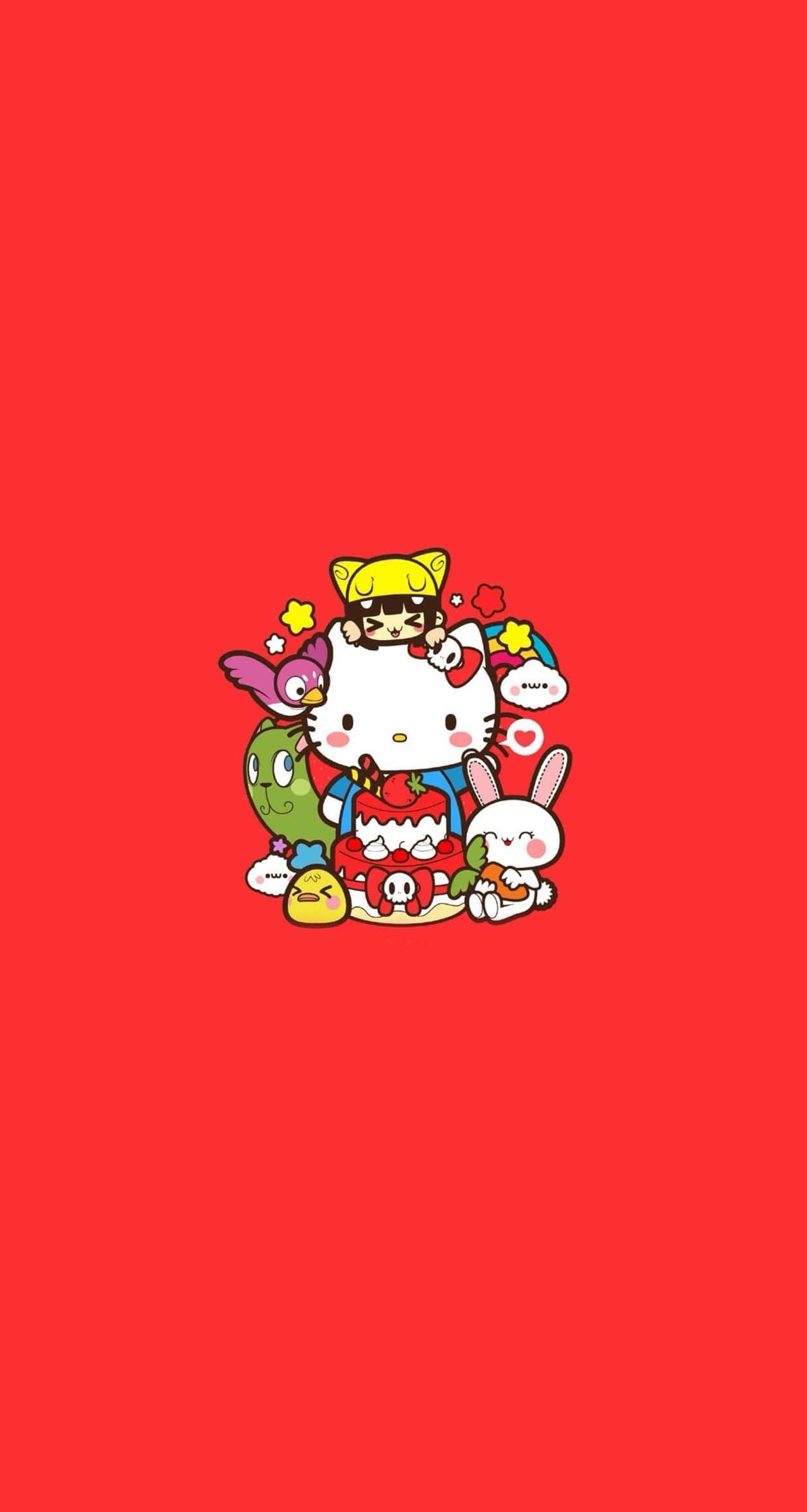 Hello Kitty Baddie, red background, festive outfits, Full HD Phone Wallpaper