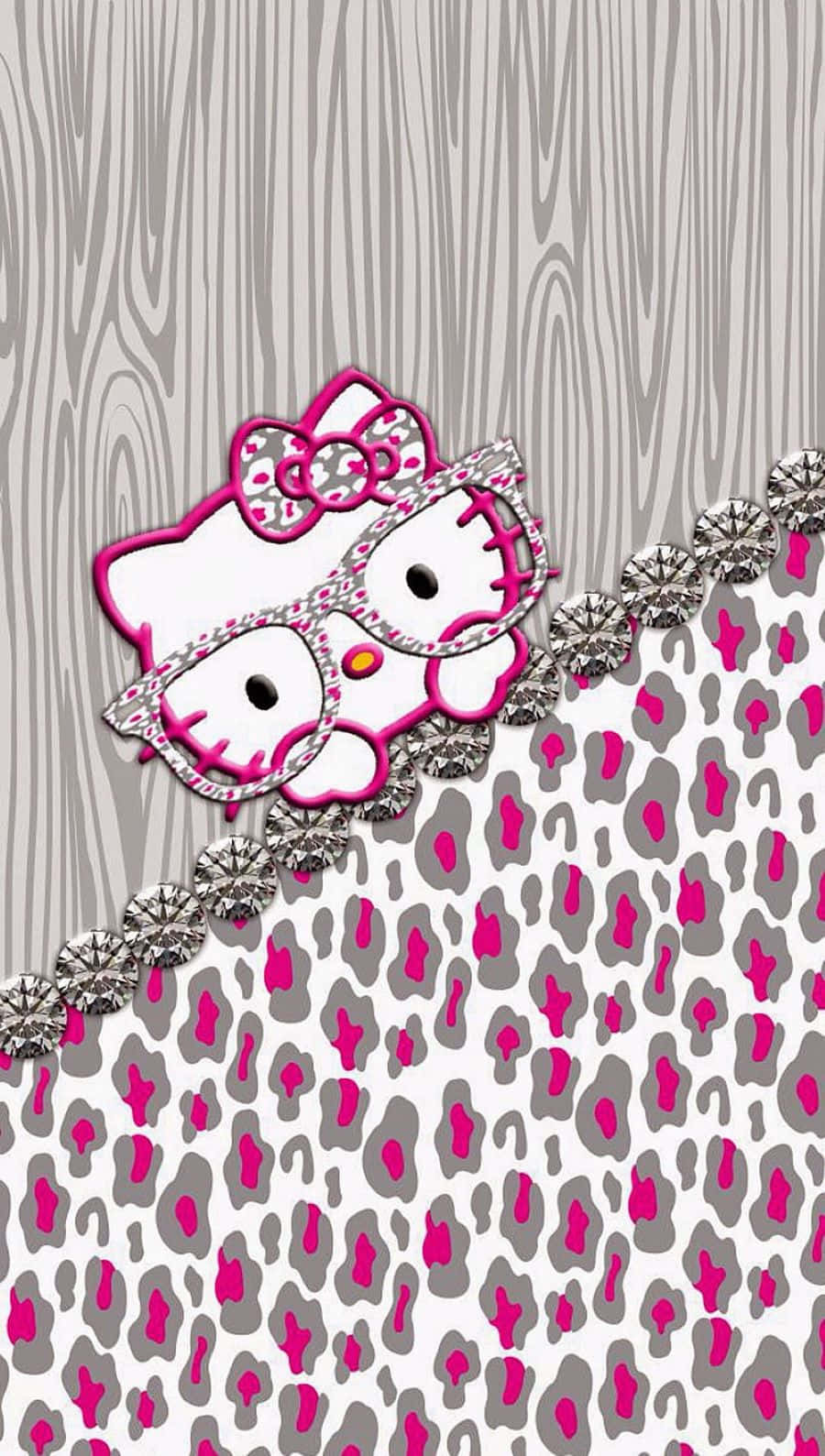 Hello Kitty, pink leopard print glasses, glittery diamond border, HD Phone Wallpaper