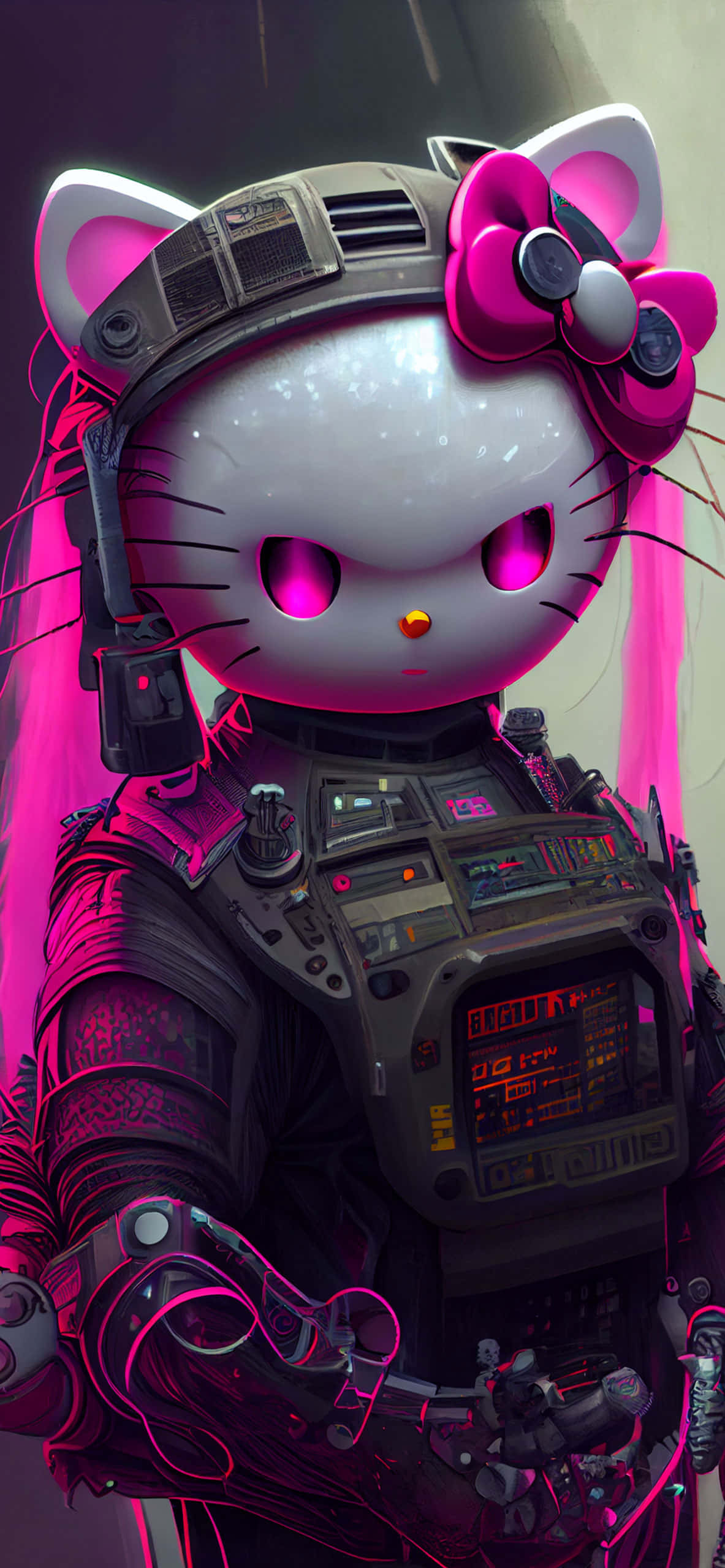 Hello Kitty, cyberpunk, glowing pink, 2K Phone Wallpaper