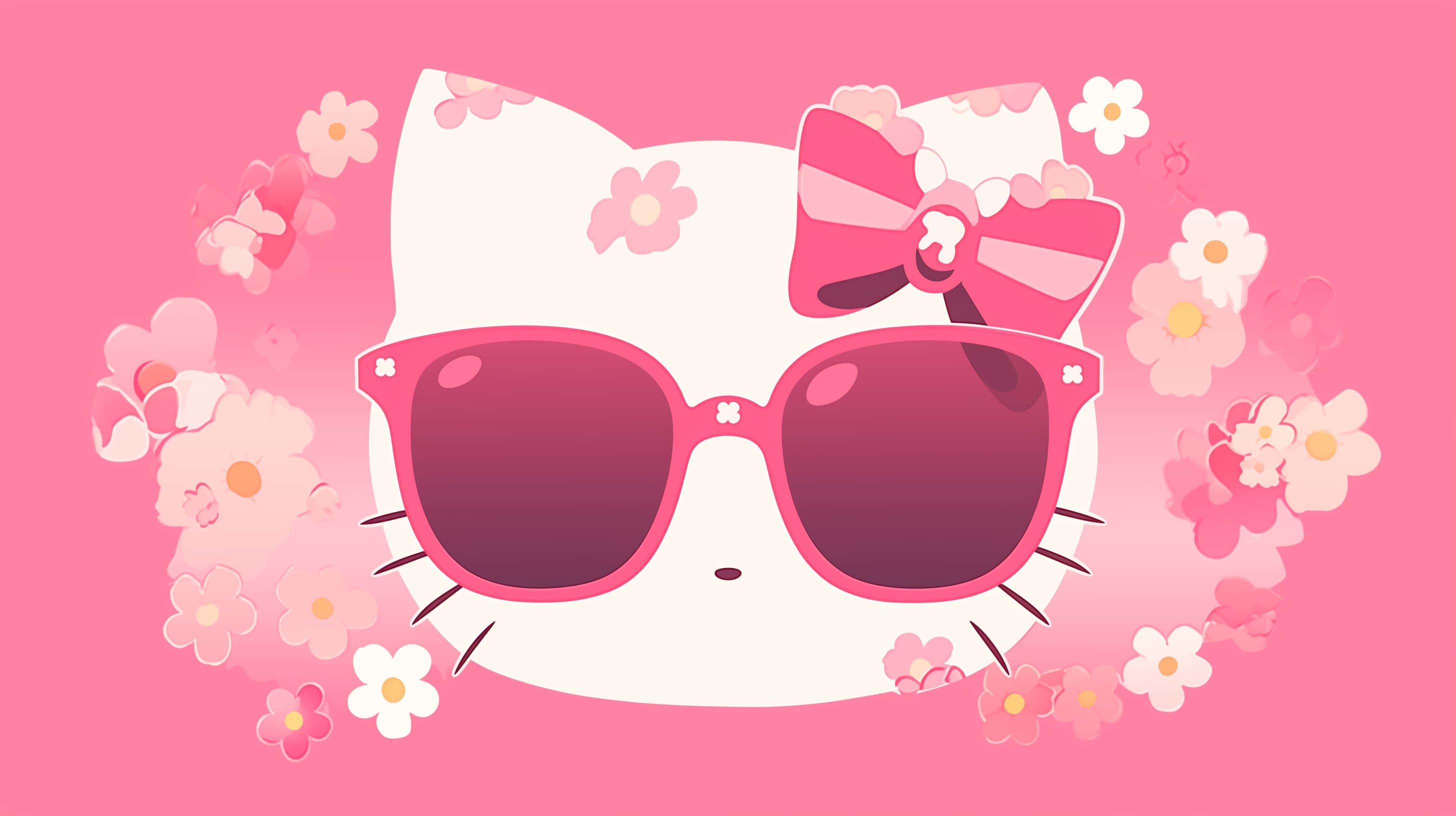 Hello Kitty, pink sunglasses, bow, 2K Desktop Wallpaper