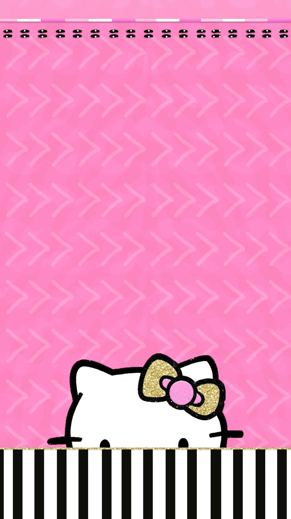 Hello Kitty, pink background, black and white striped border, Full HD Phone Wallpaper