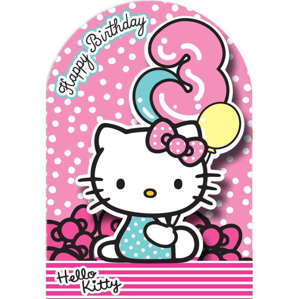 Hello Kitty, polka dot dress, number three balloons, SD Desktop Wallpaper