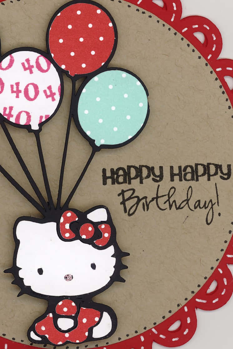 Hello Kitty, Happy Happy Birthday, colorful polka dot balloons, SD Phone Wallpaper
