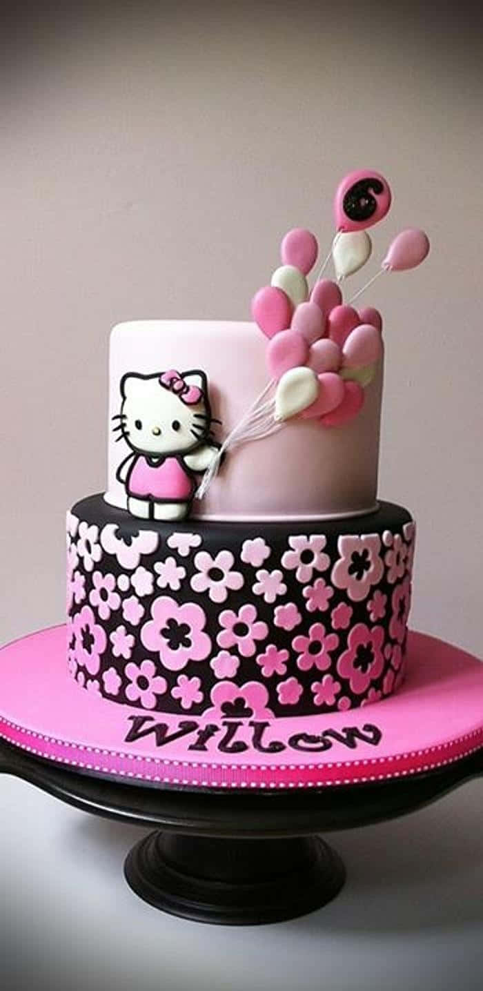 Hello Kitty, birthday, two-tiered Hello Kitty cake, HD Phone Wallpaper