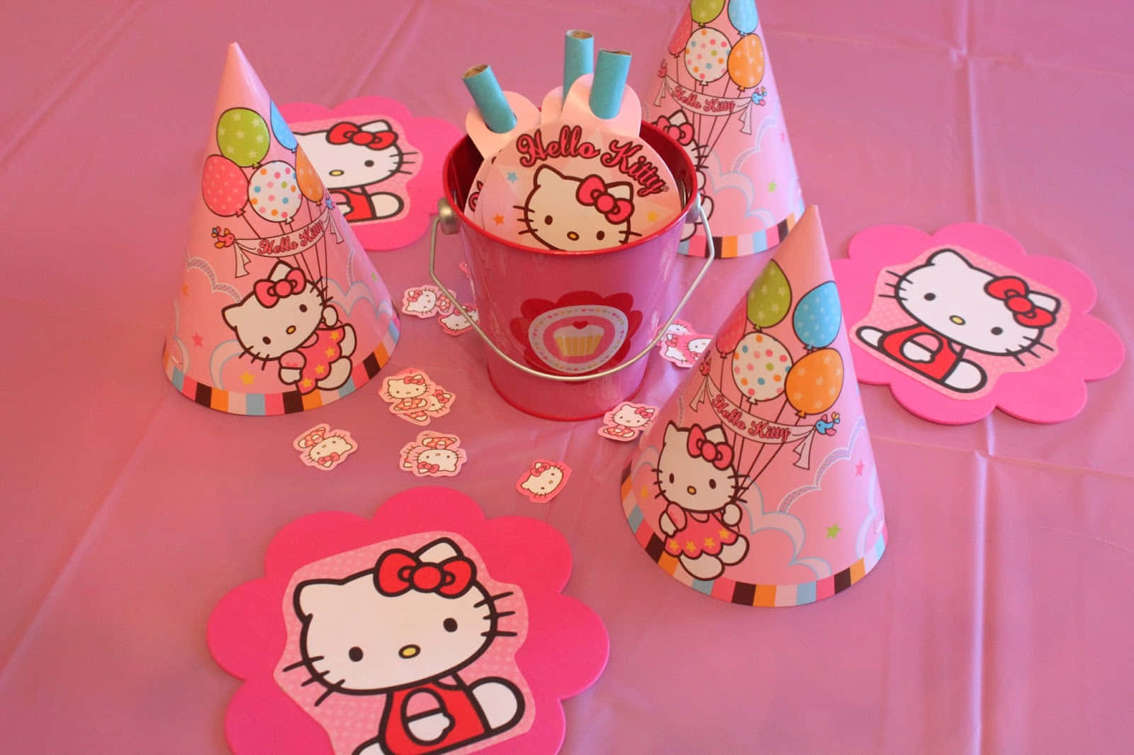 Hello Kitty, pink tablecloth, party supplies, HD Desktop Wallpaper